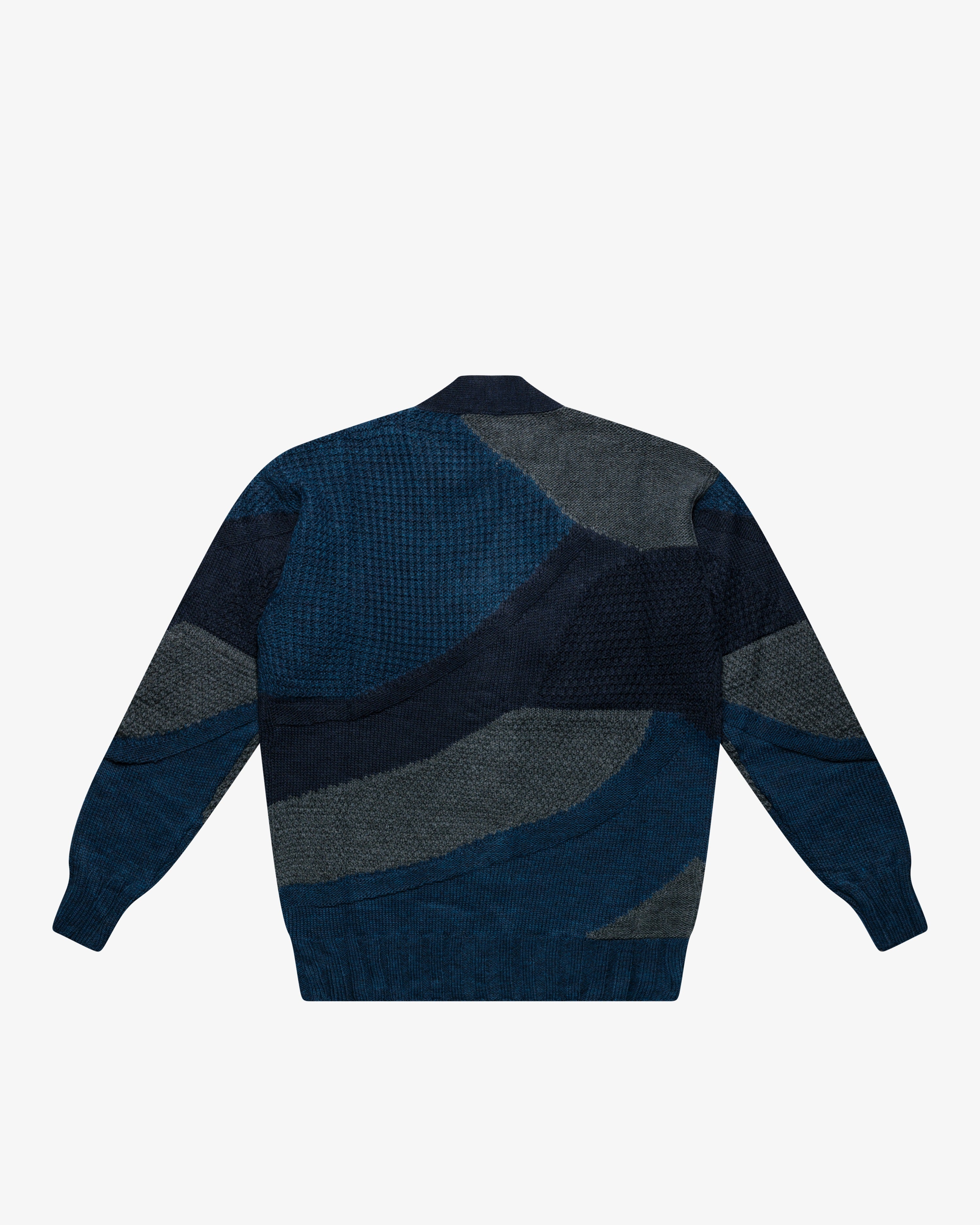 Blue Color-Block Intarsia Cardigan