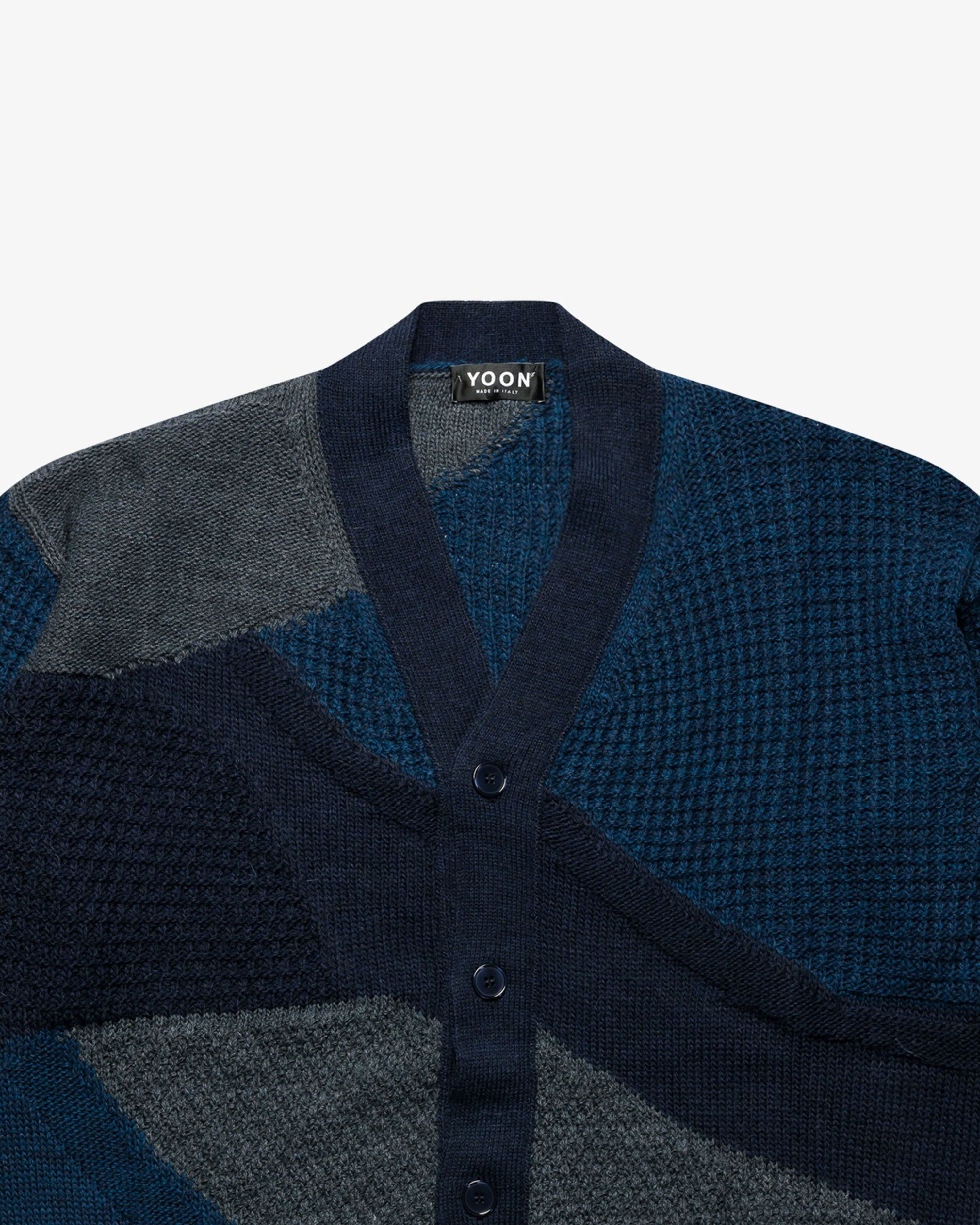 Blue Color-Block Intarsia Cardigan