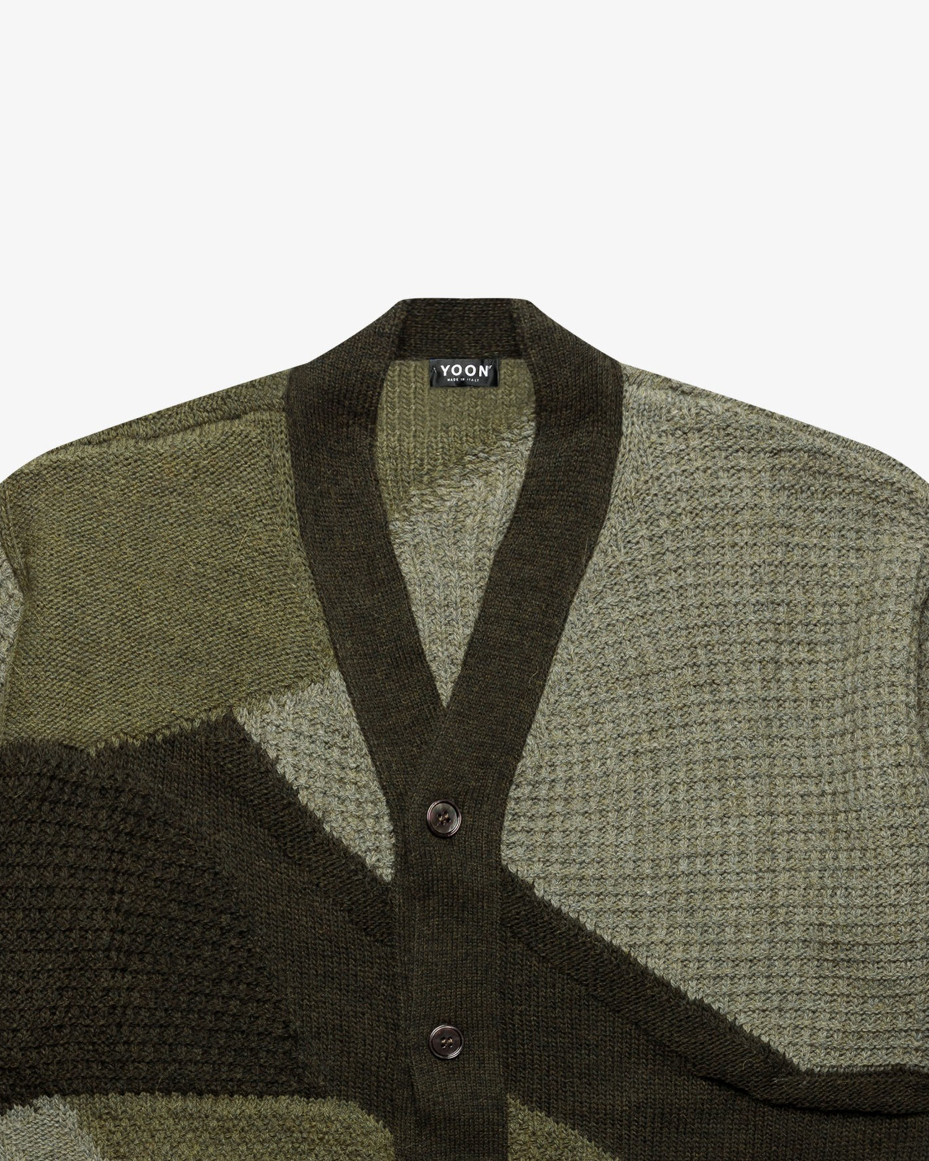Green Color-Block Intarsia Cardigan