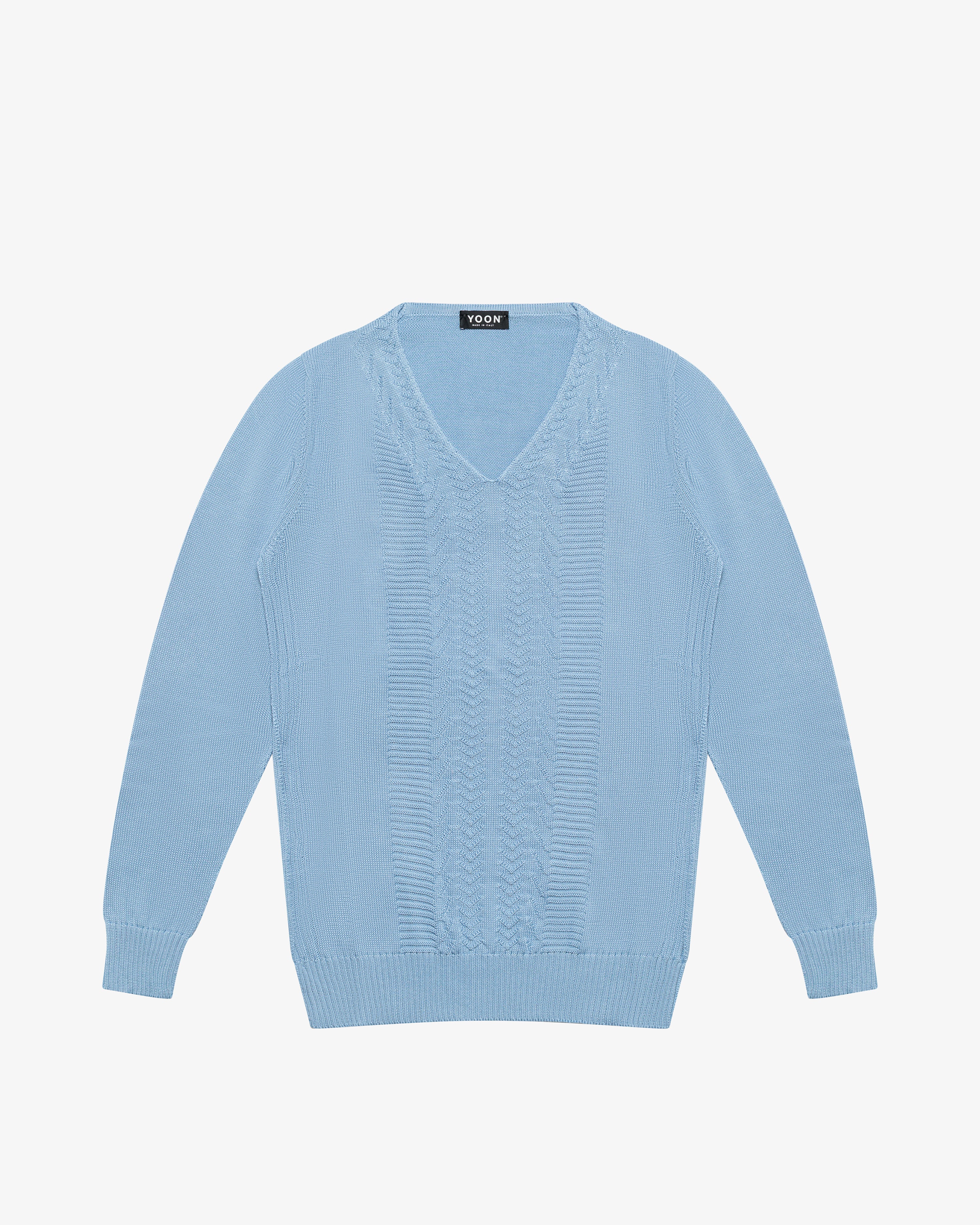 Light blue cotton V-neck sweater