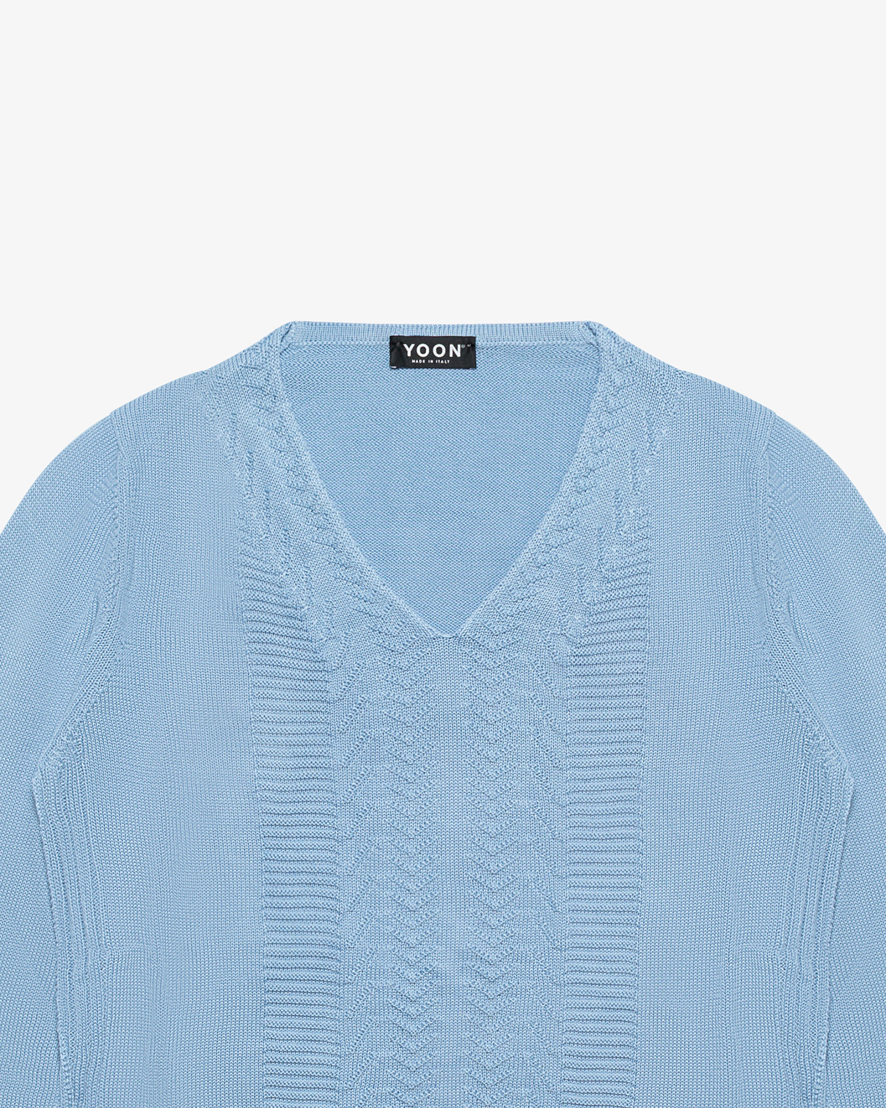 Light blue cotton V-neck sweater