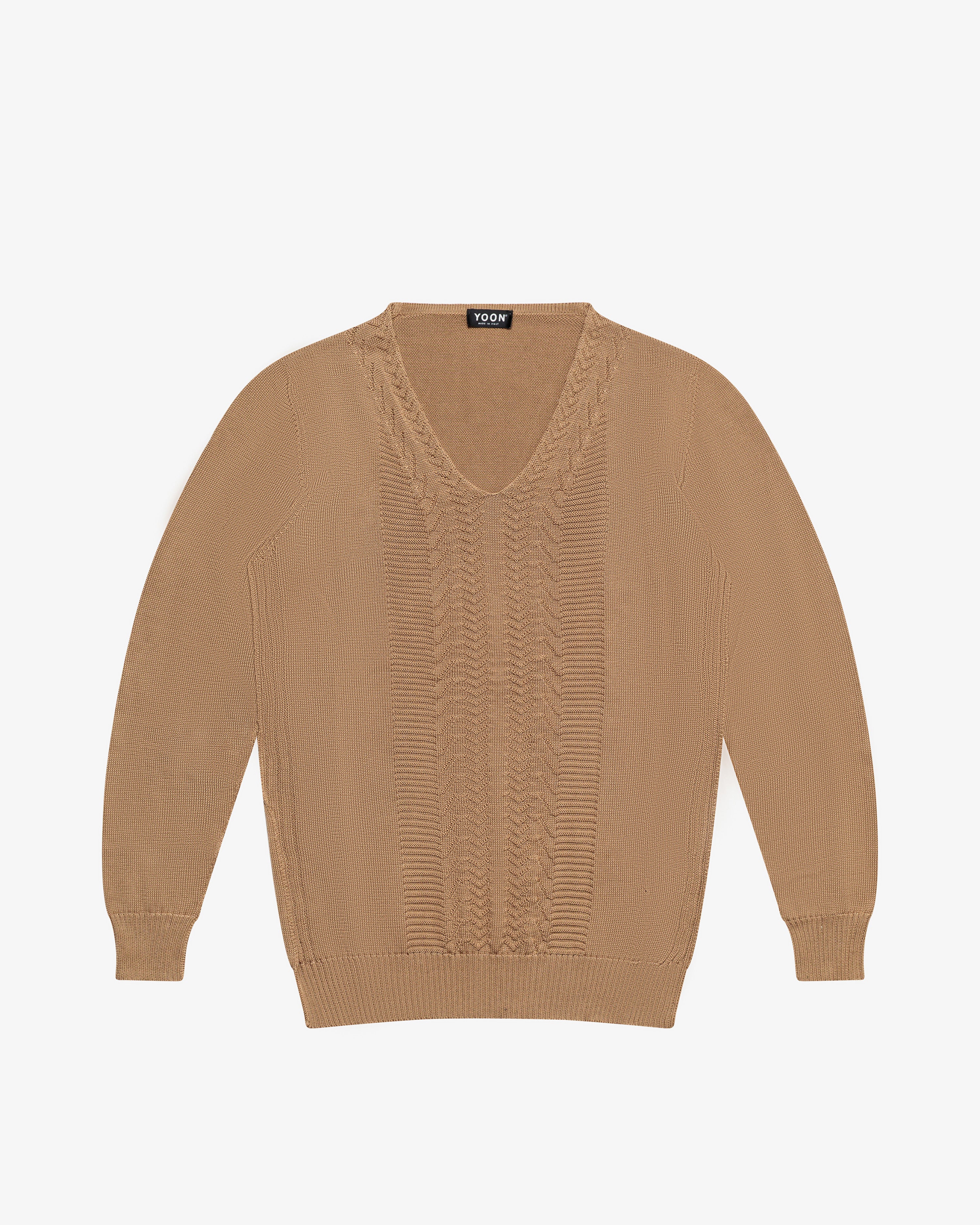 Beige cotton V-neck sweater