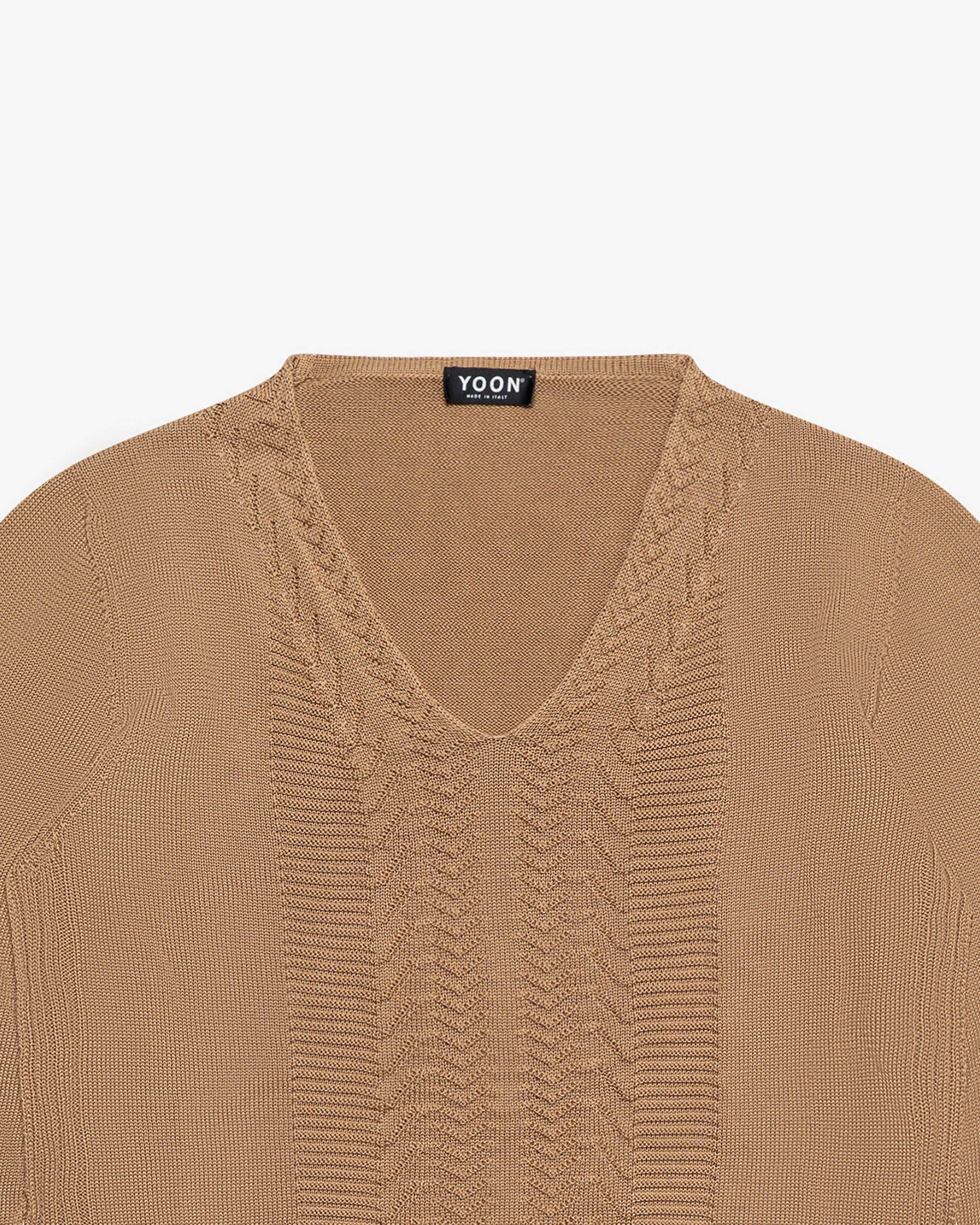 Beige cotton V-neck sweater