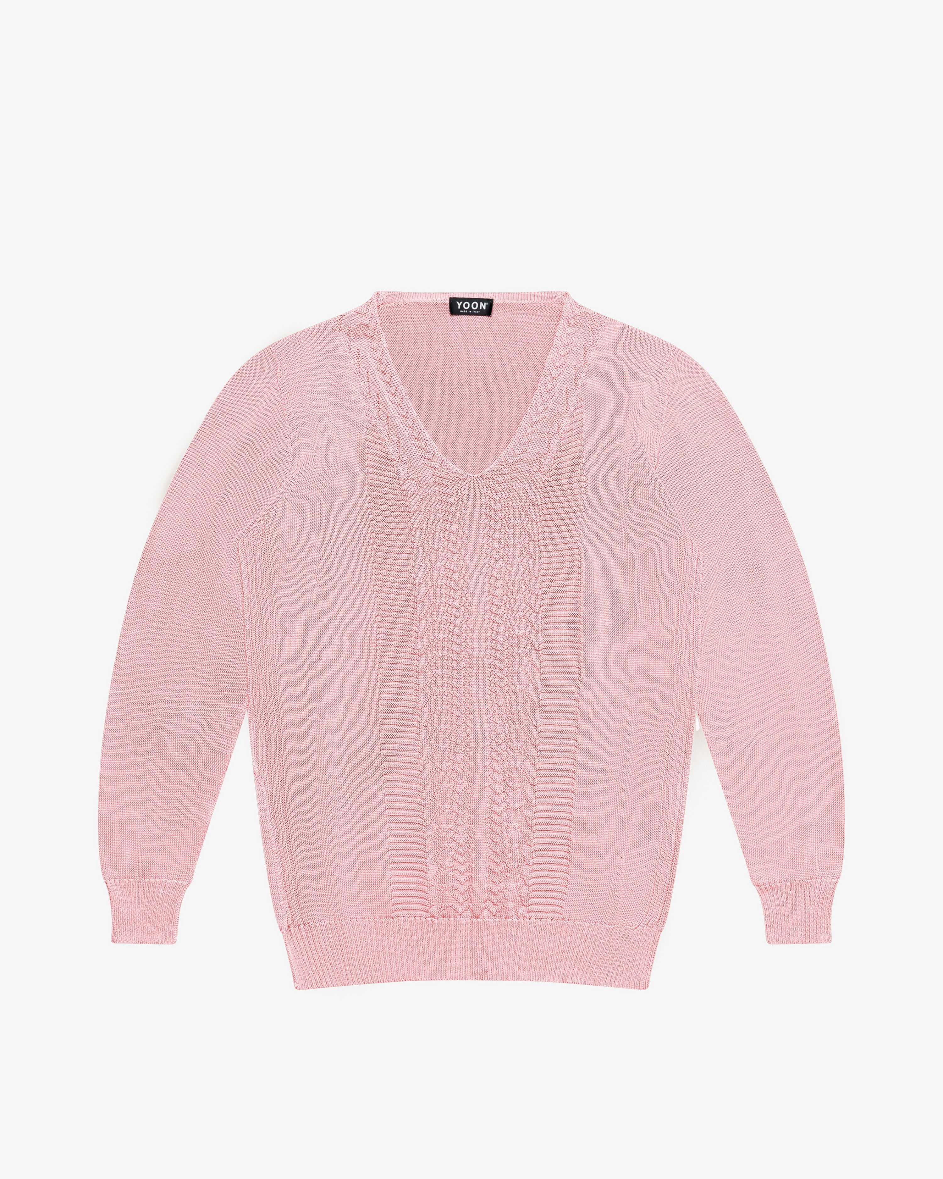 Pink cotton V-neck sweater