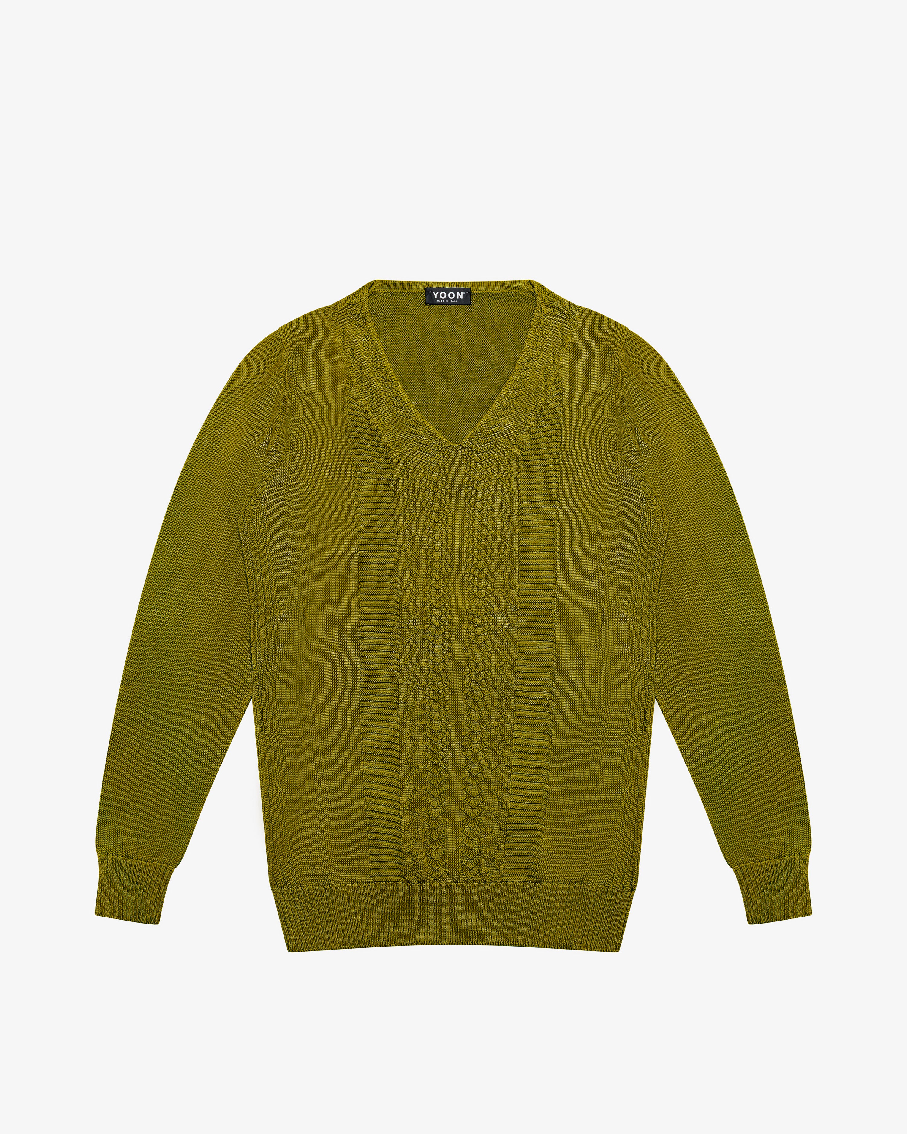 Green cotton V-neck sweater