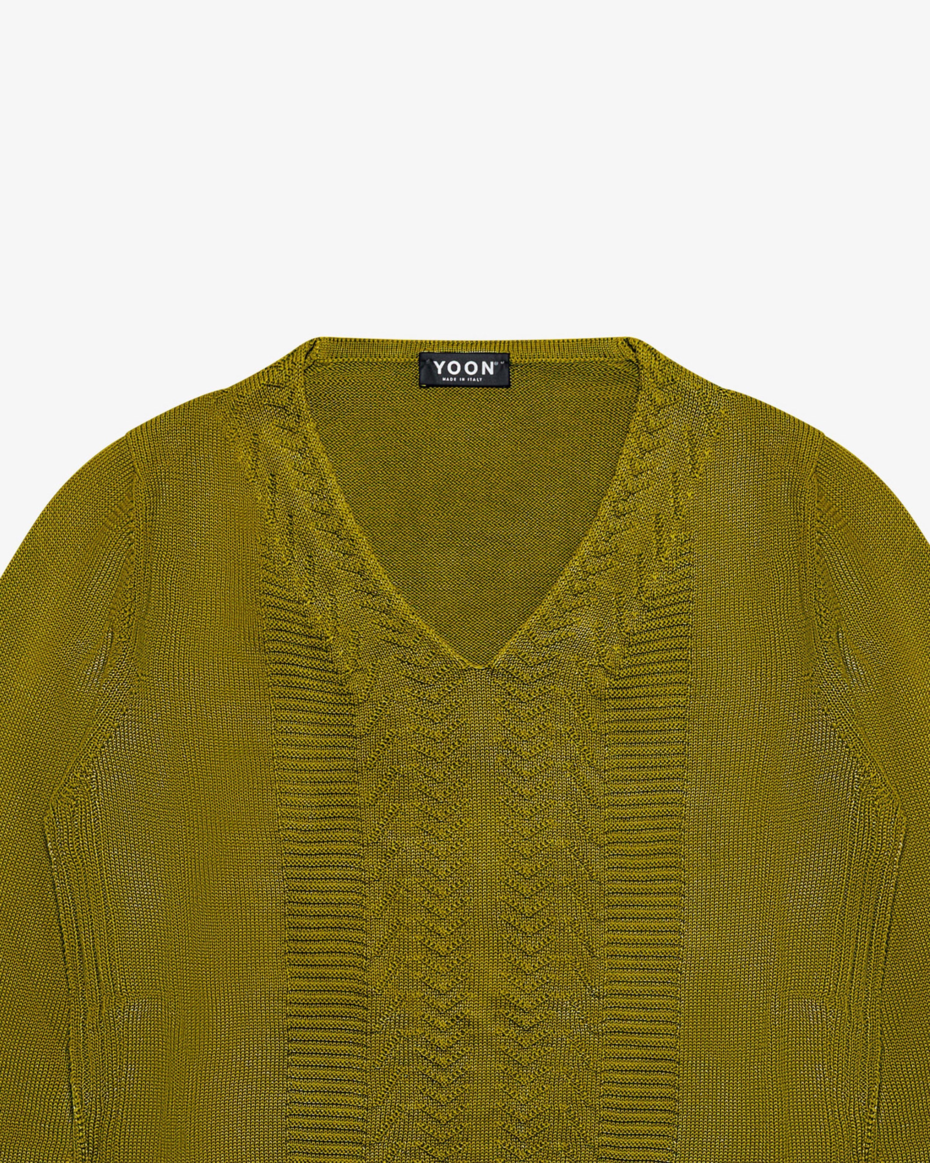 Green cotton V-neck sweater