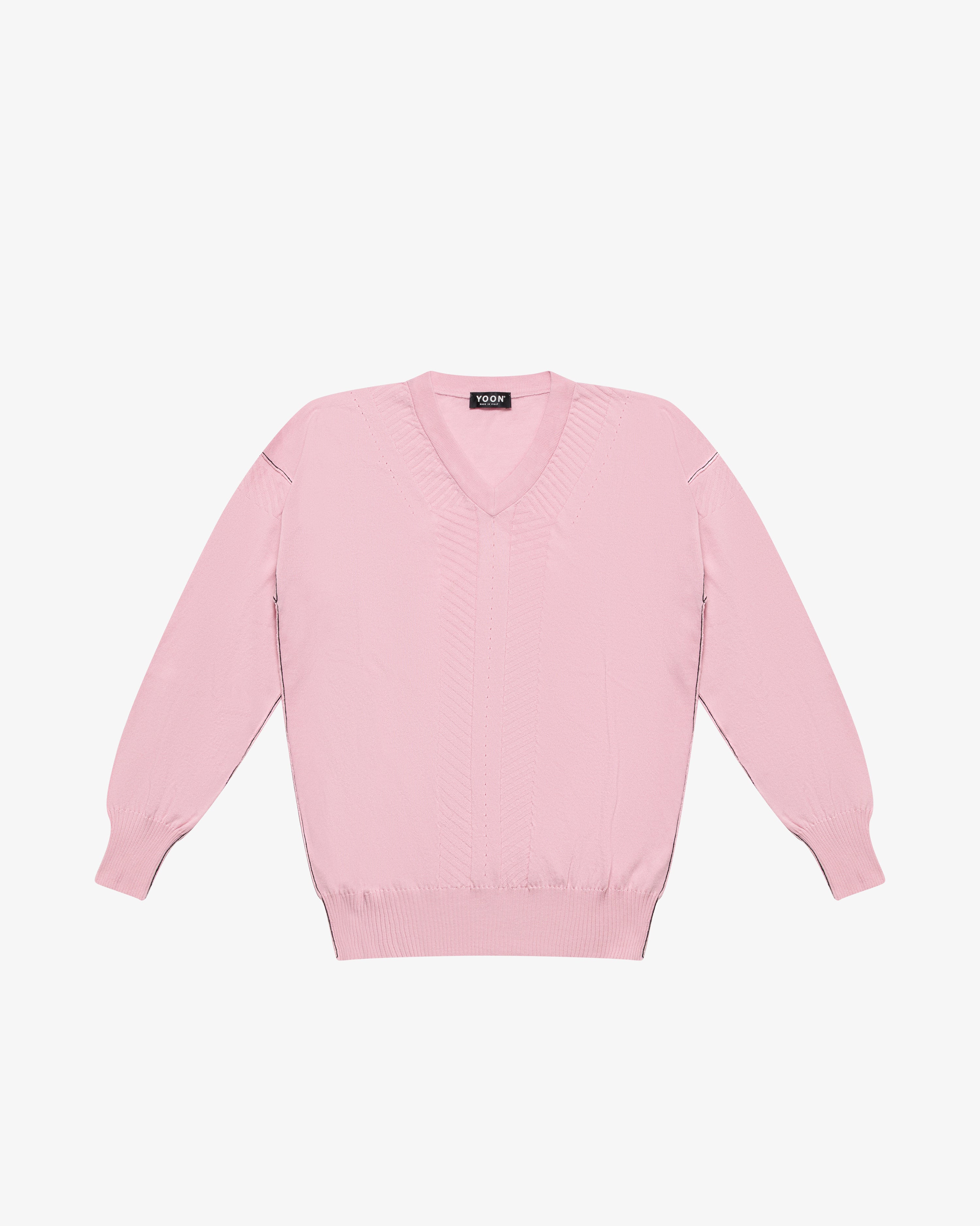 Maglia con scollo a v in cotone rosa