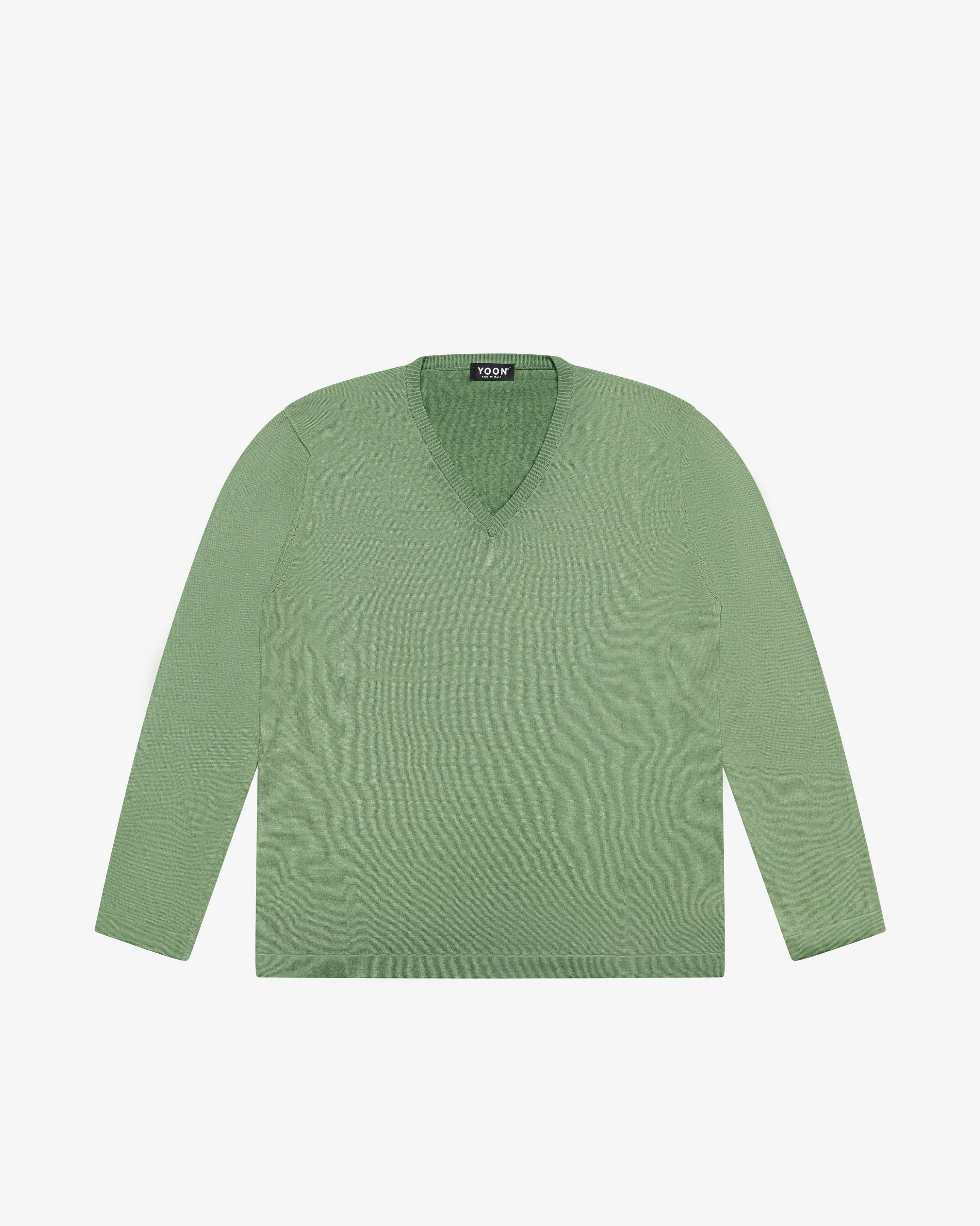 Military green cotton V-neck sweater