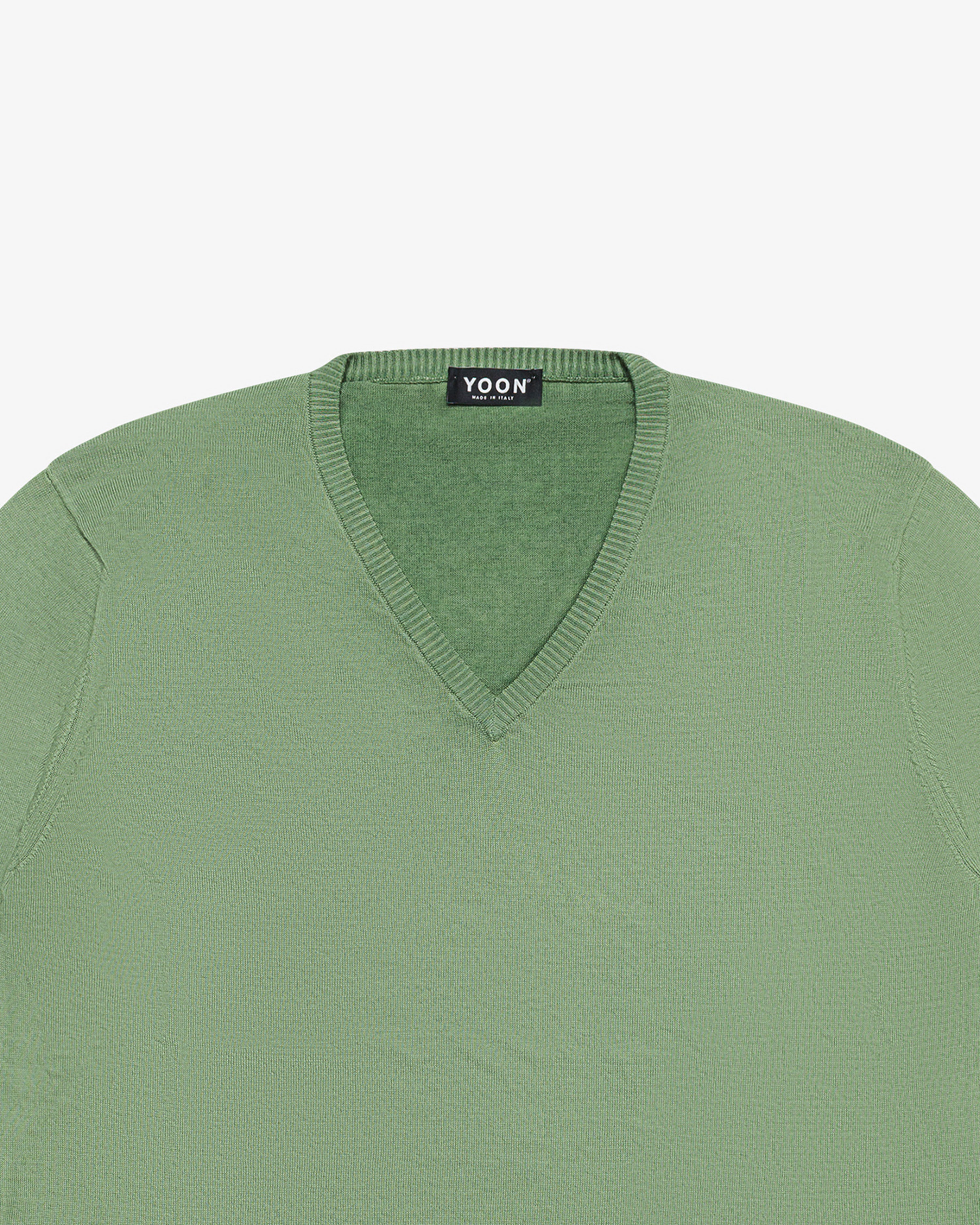 Military green cotton V-neck sweater