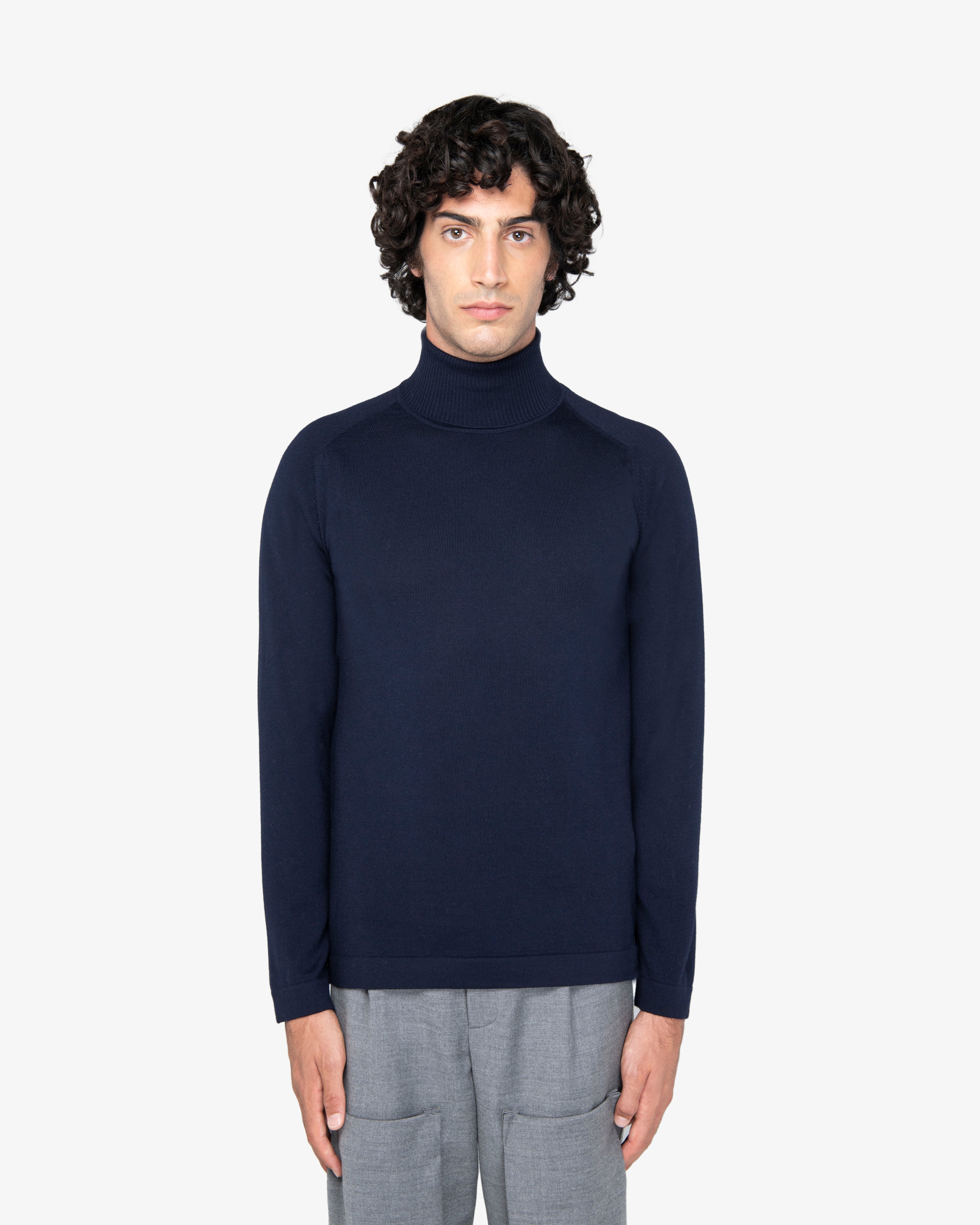 Blue Wool Turtleneck Sweater