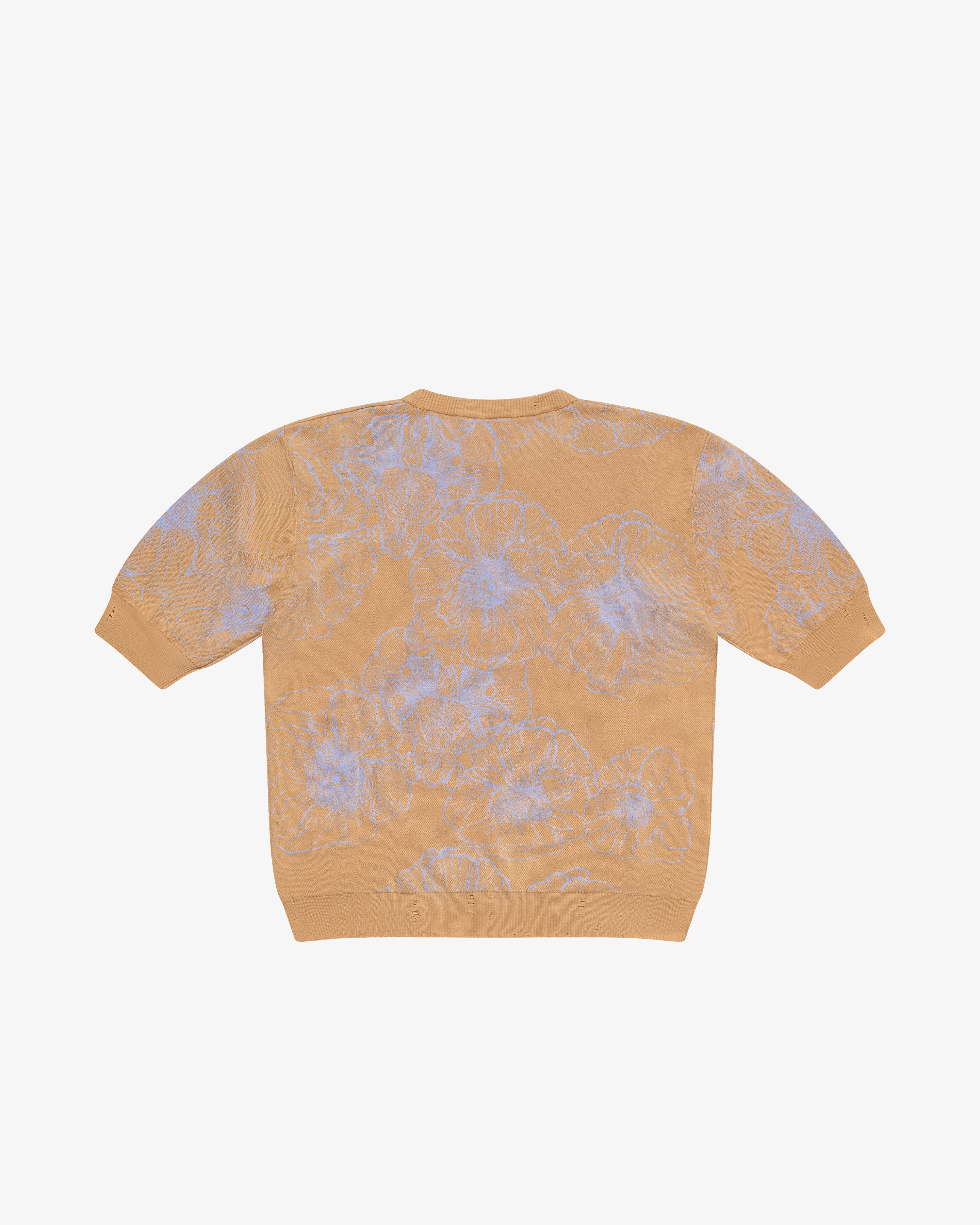 Maglia girocollo a fiori in cotone beige