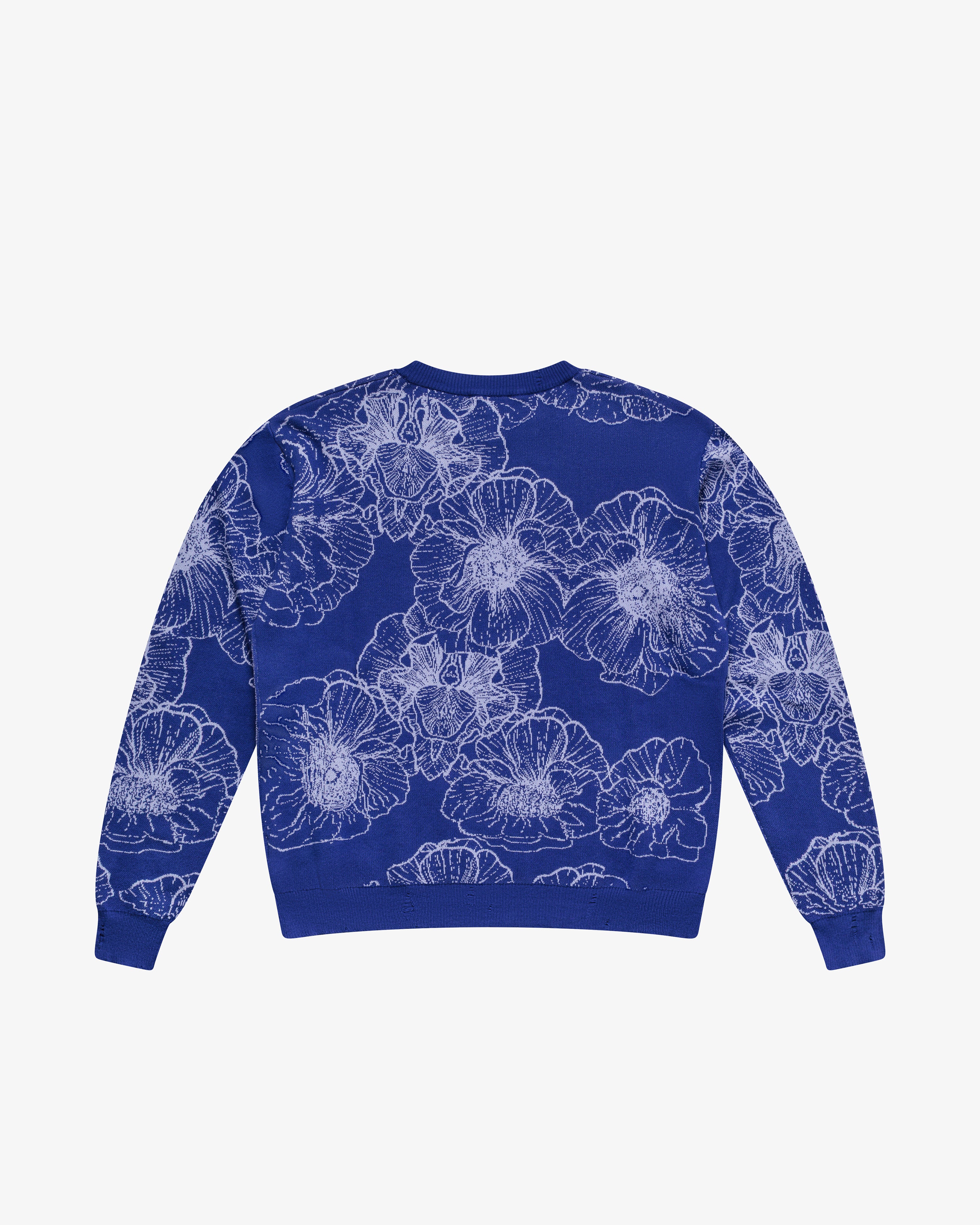 Maglia girocollo a fiori in cotone royal blu