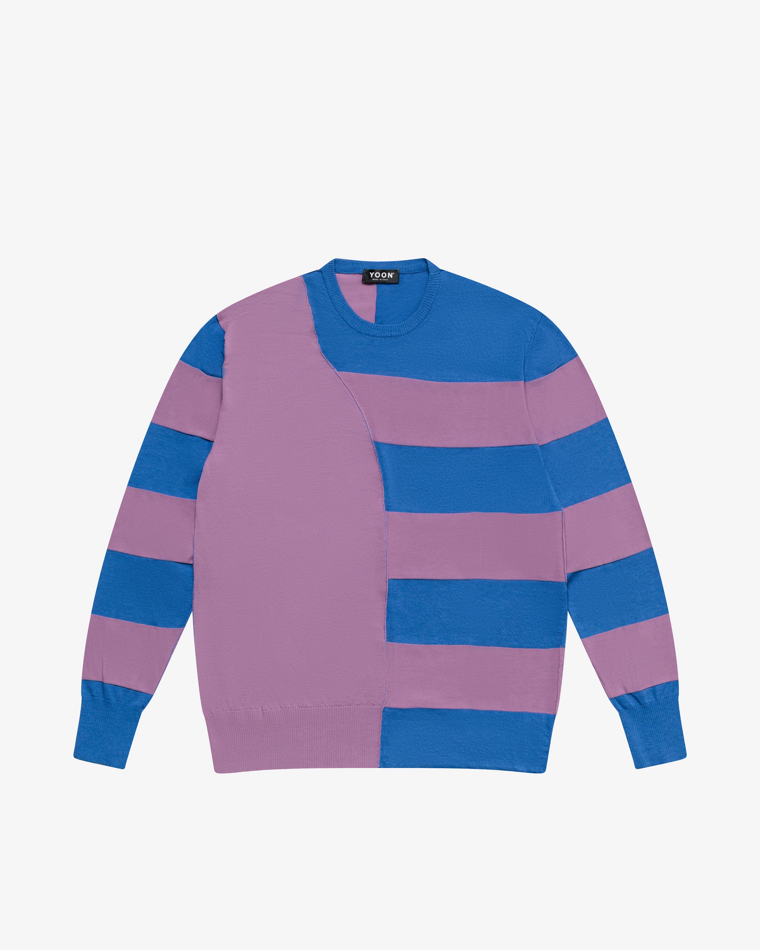 Maglia girocollo in cotone a righe color-block