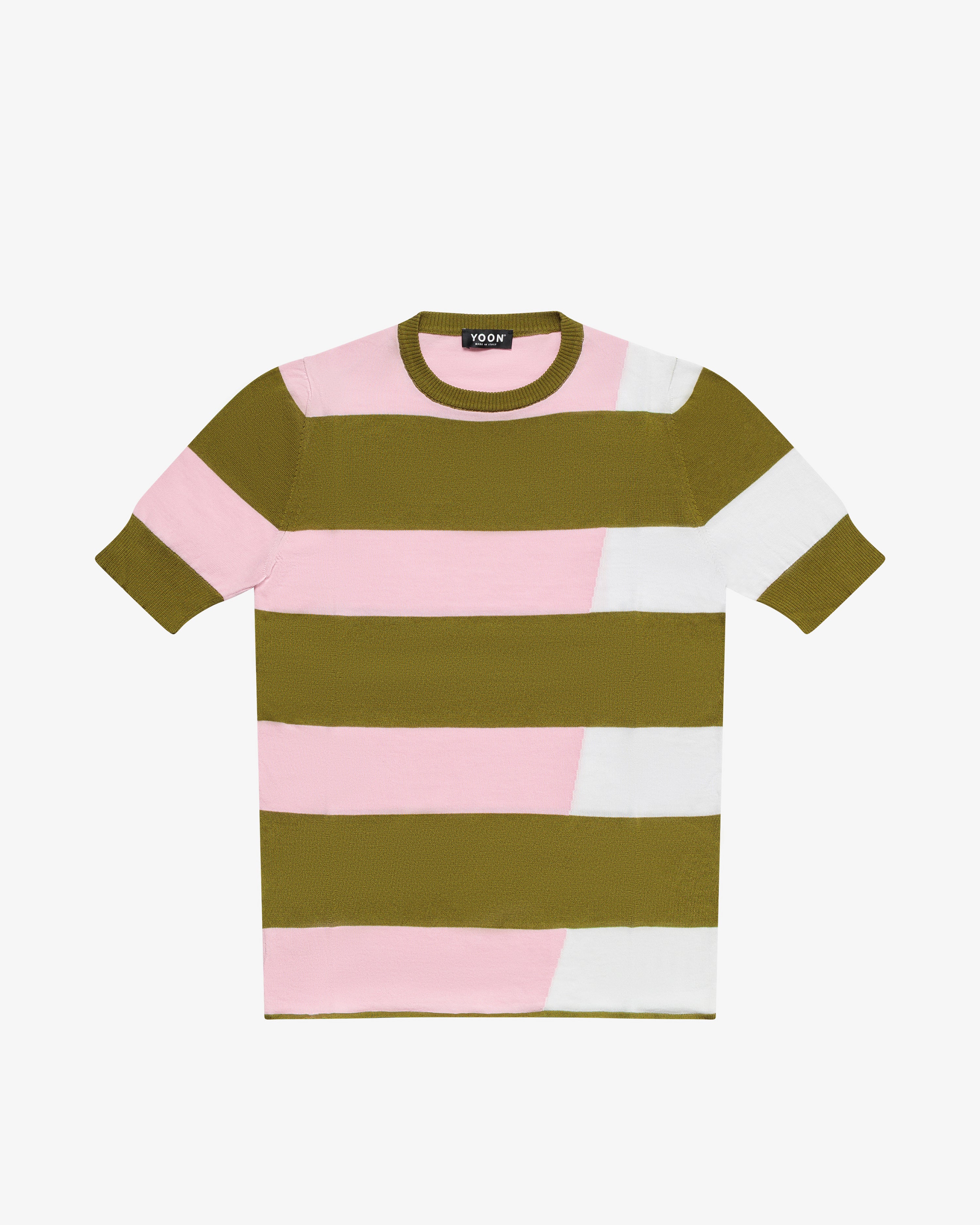 Maglia girocollo in cotone a righe color-block