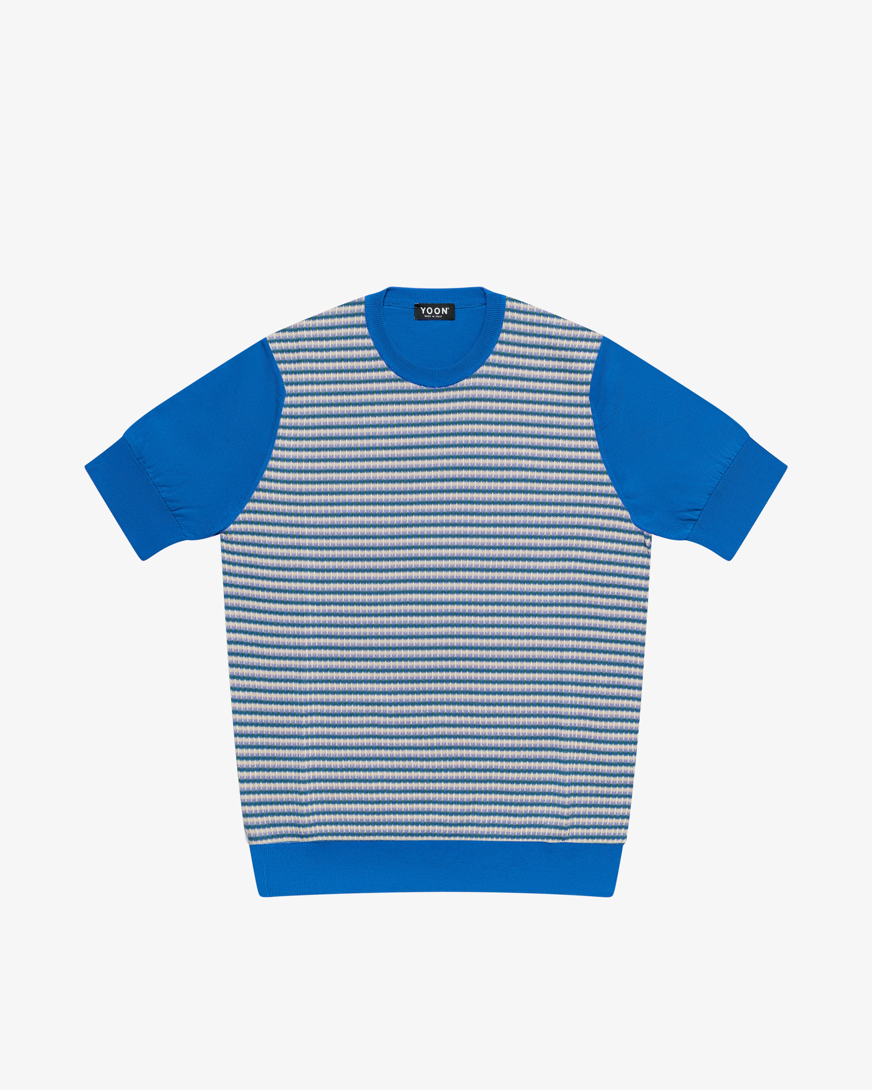 Royal blue crew-neck jacquard cotton sweater