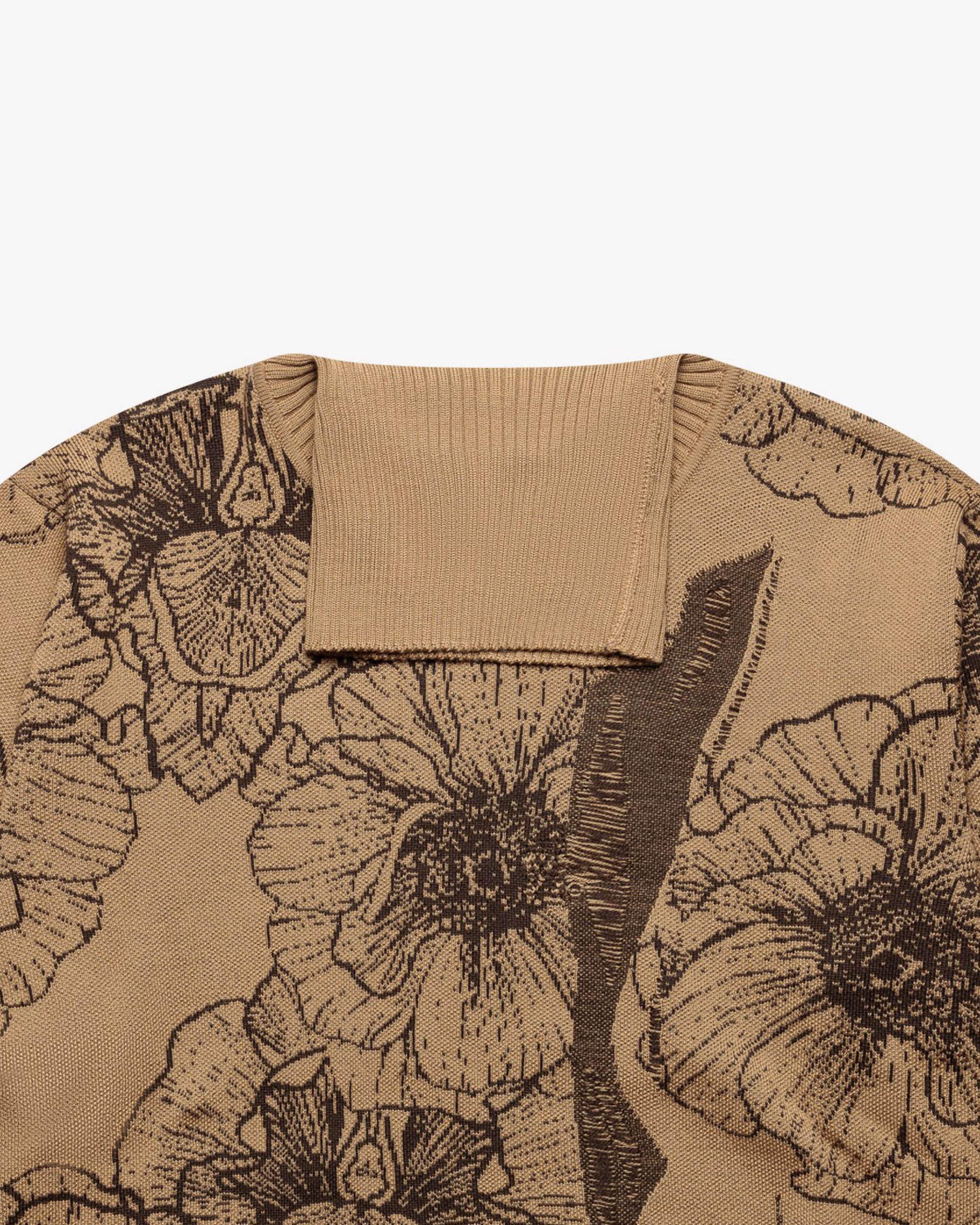 Camel Wool Floral Turtleneck Sweater