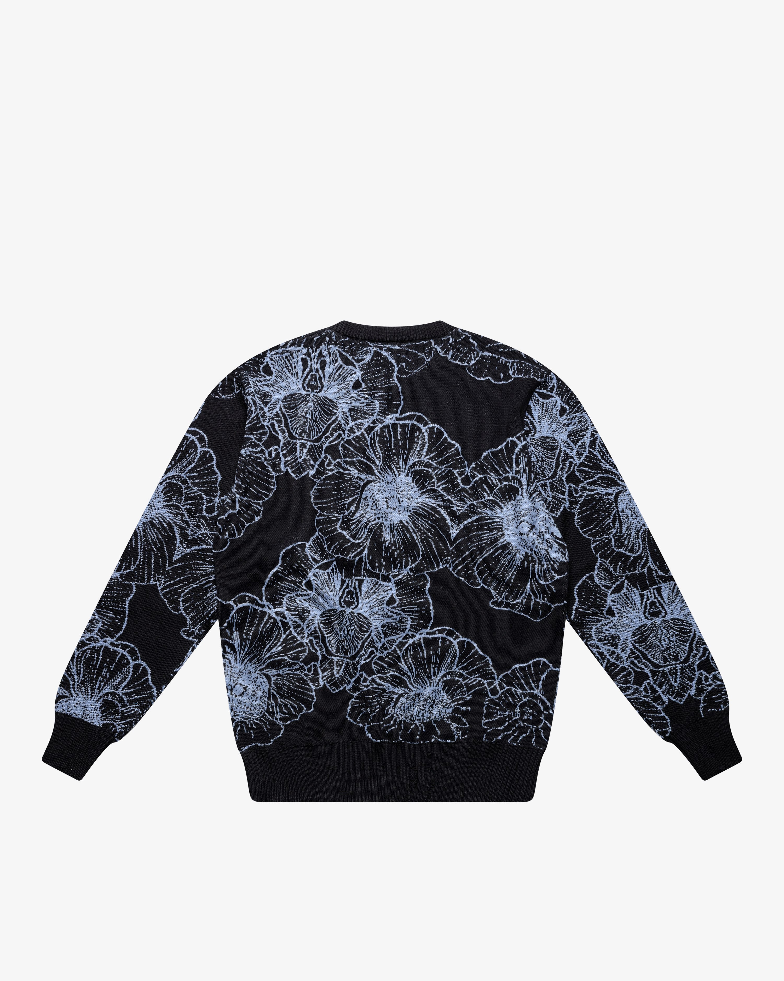 Maglione girocollo a fiori in lana blu