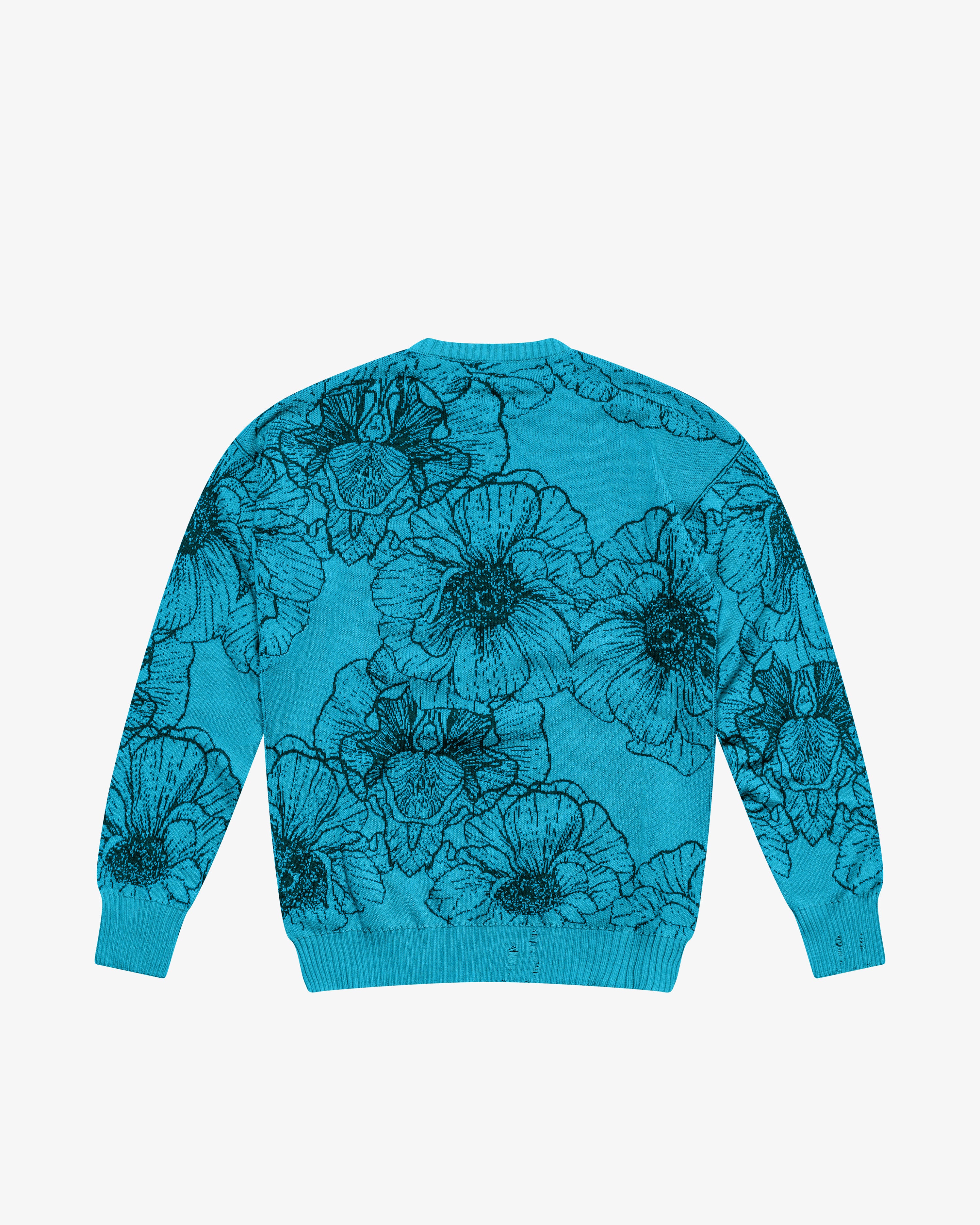 Maglione girocollo in cotone a fiori azzurro