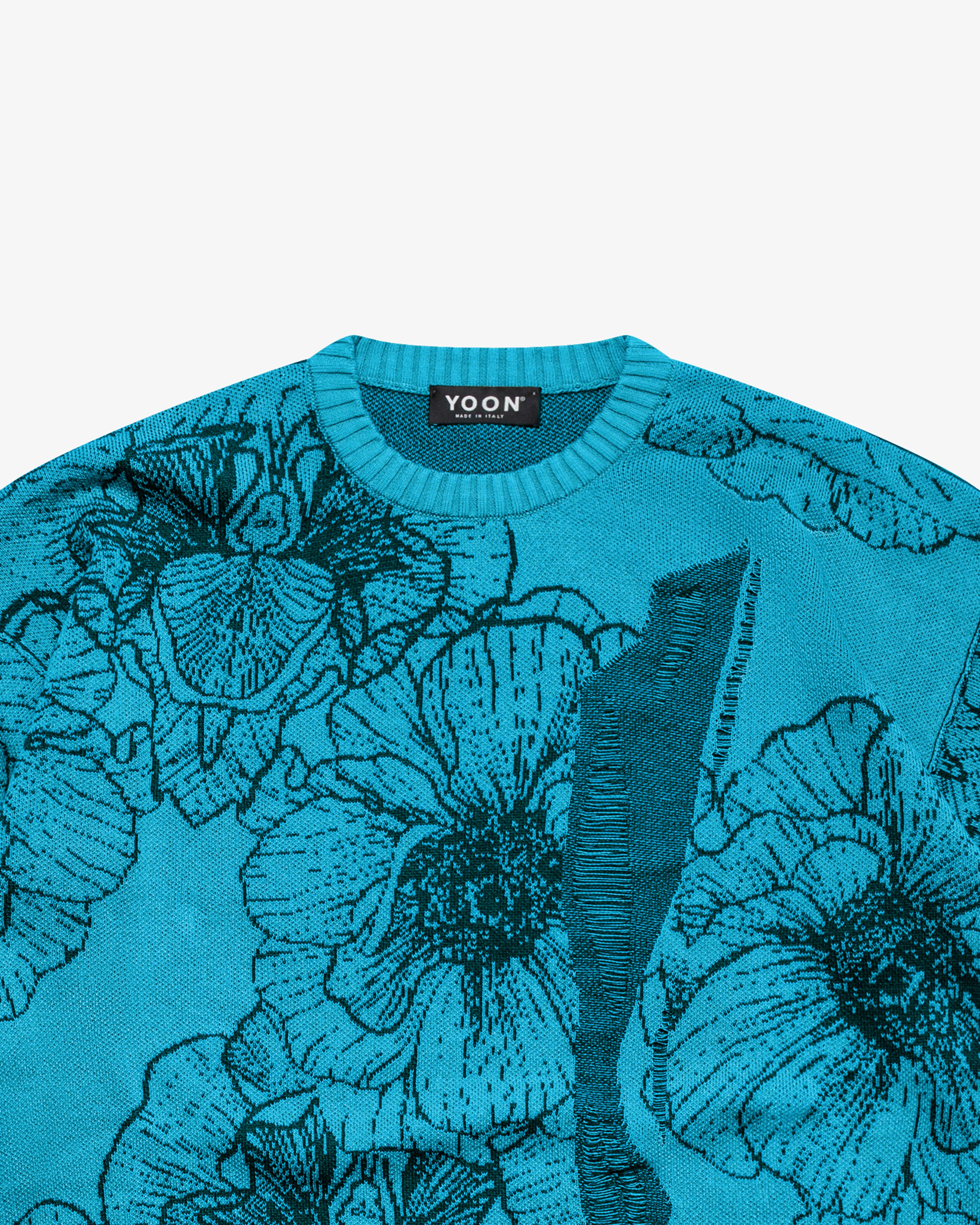 Light blue crew-neck floral cotton sweater