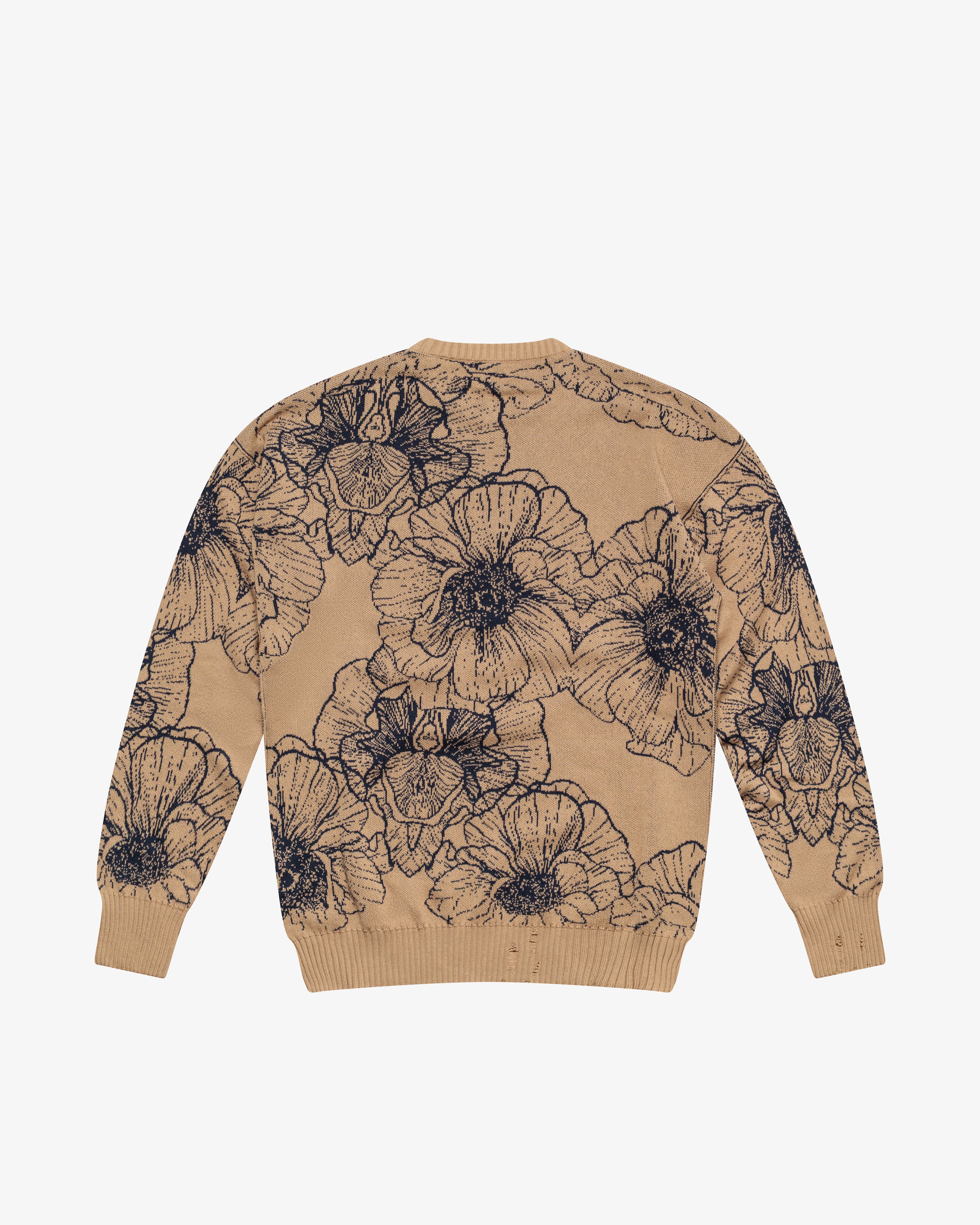Maglione girocollo in cotone a fiori beige