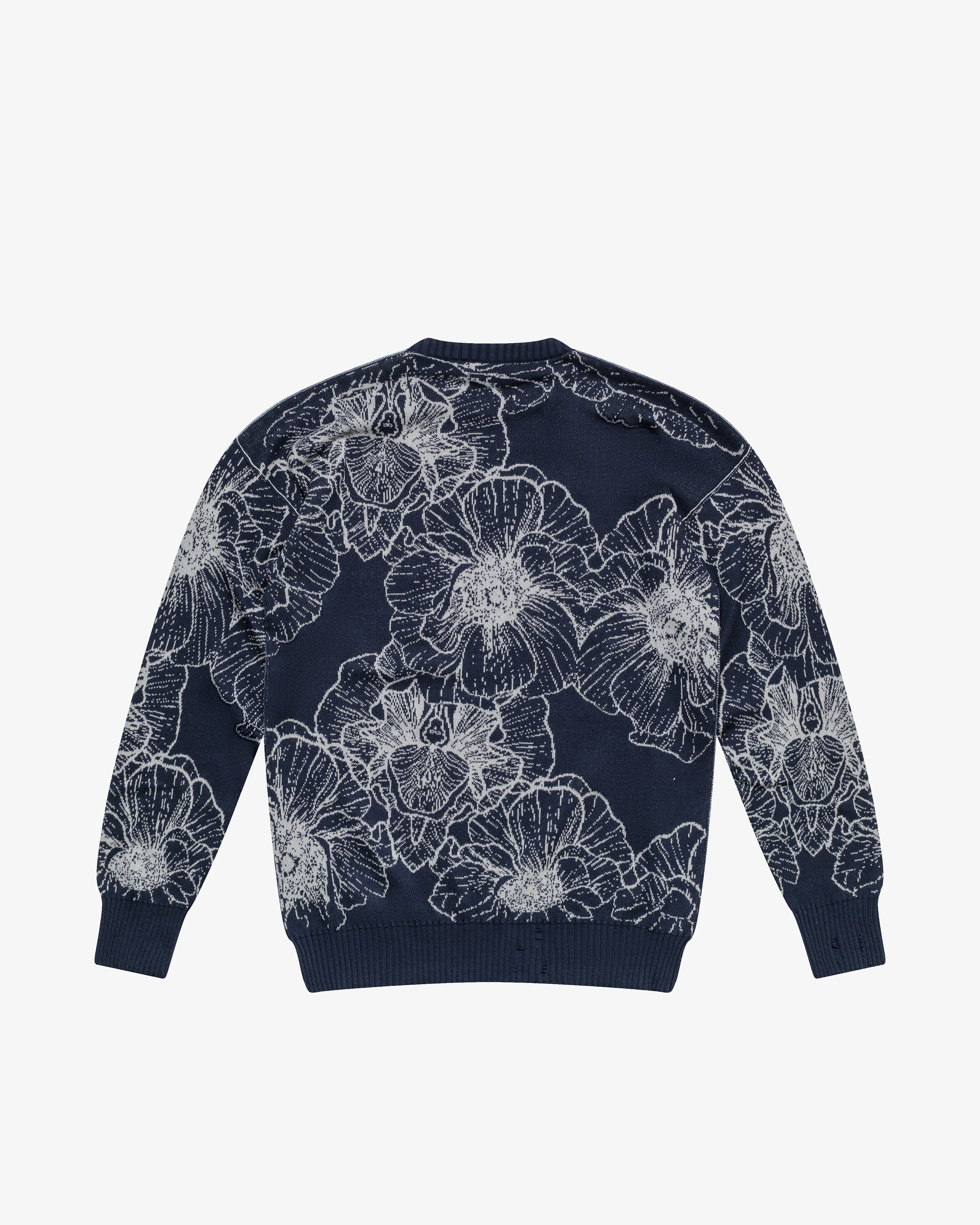 Maglione girocollo in cotone a fiori blu