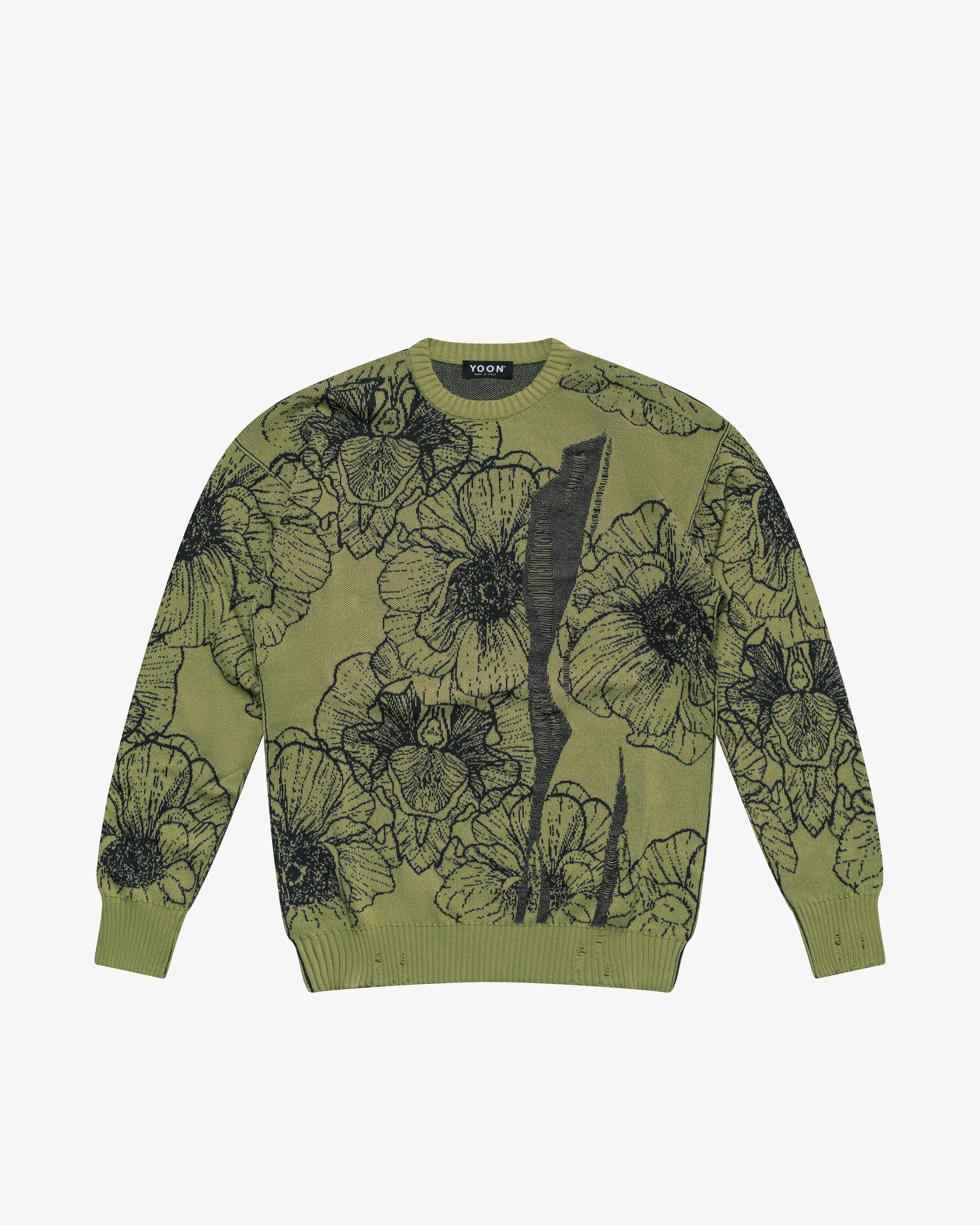 Maglione girocollo in cotone a fiori salvia