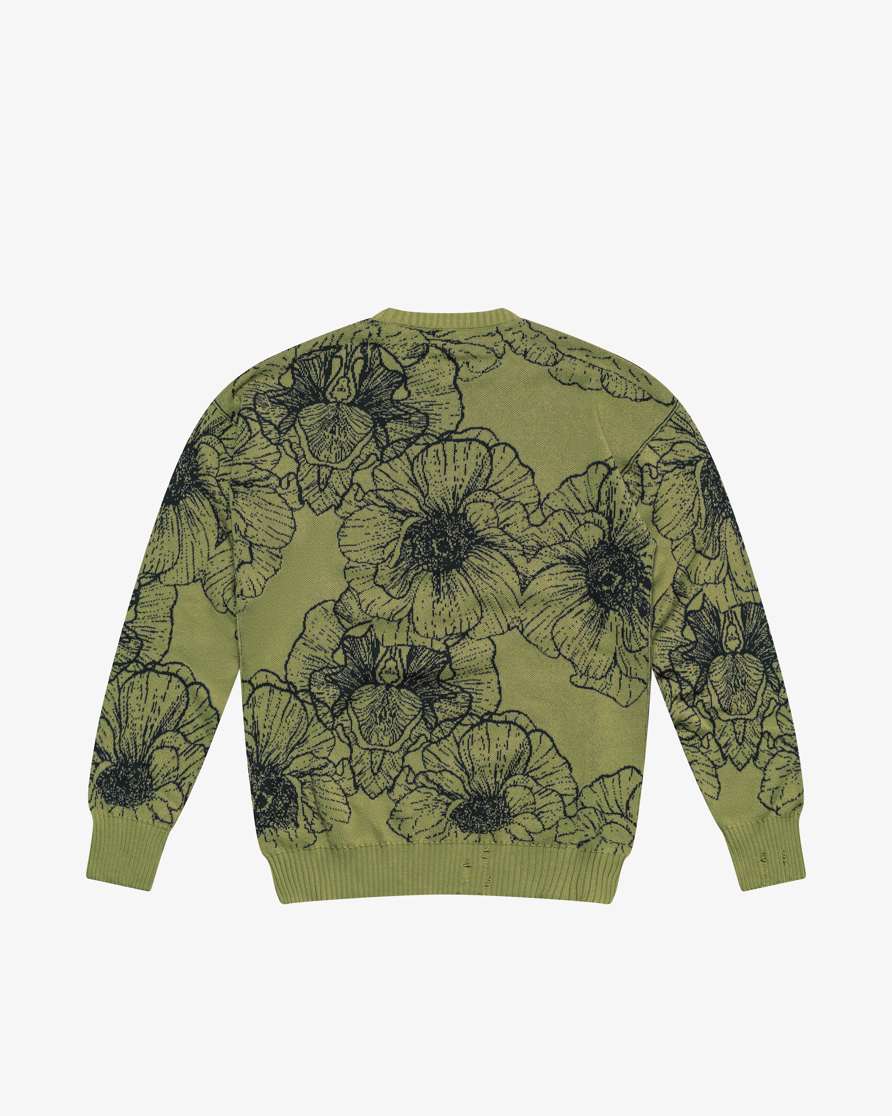 Maglione girocollo in cotone a fiori salvia