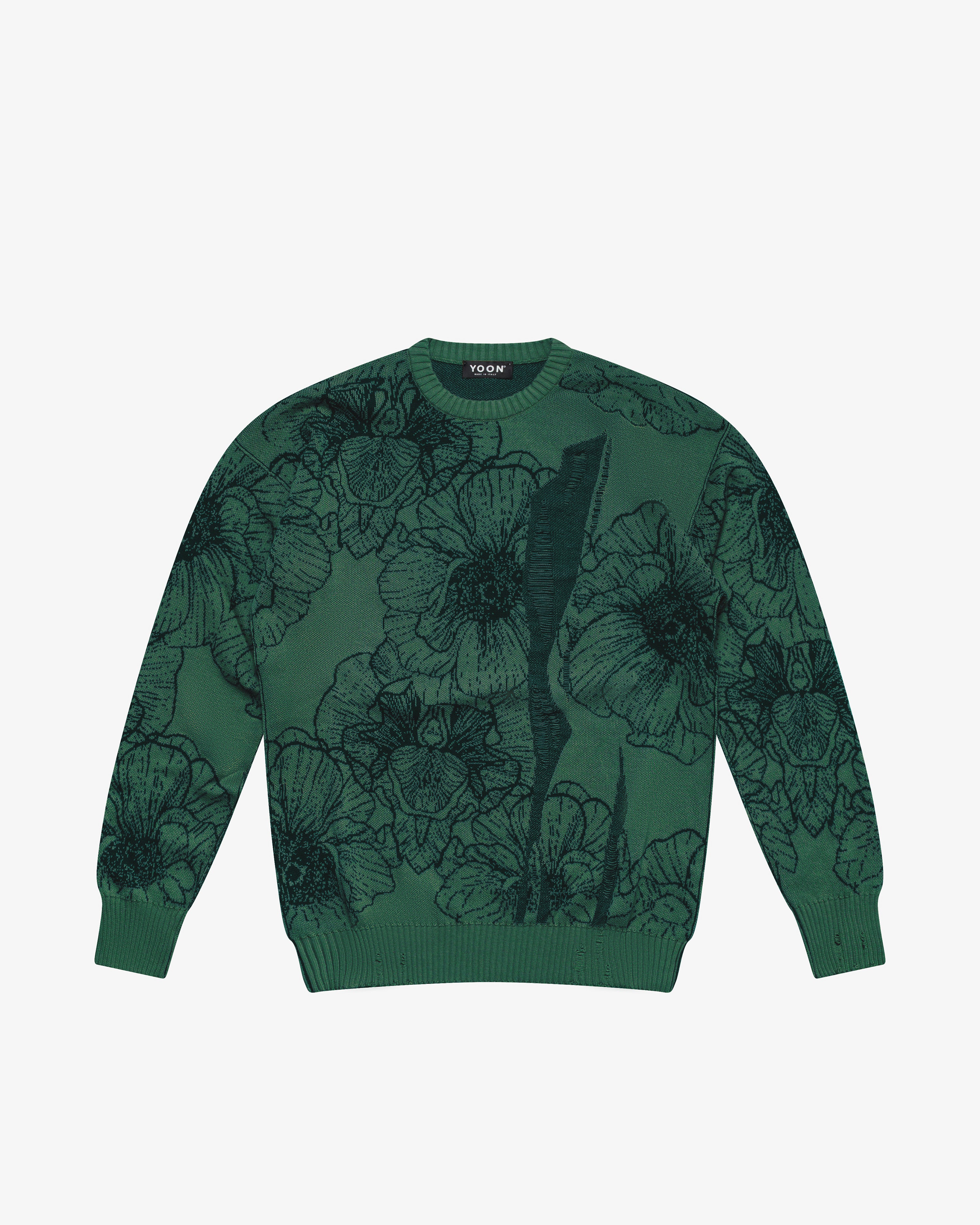 Maglione girocollo in cotone a fiori verde