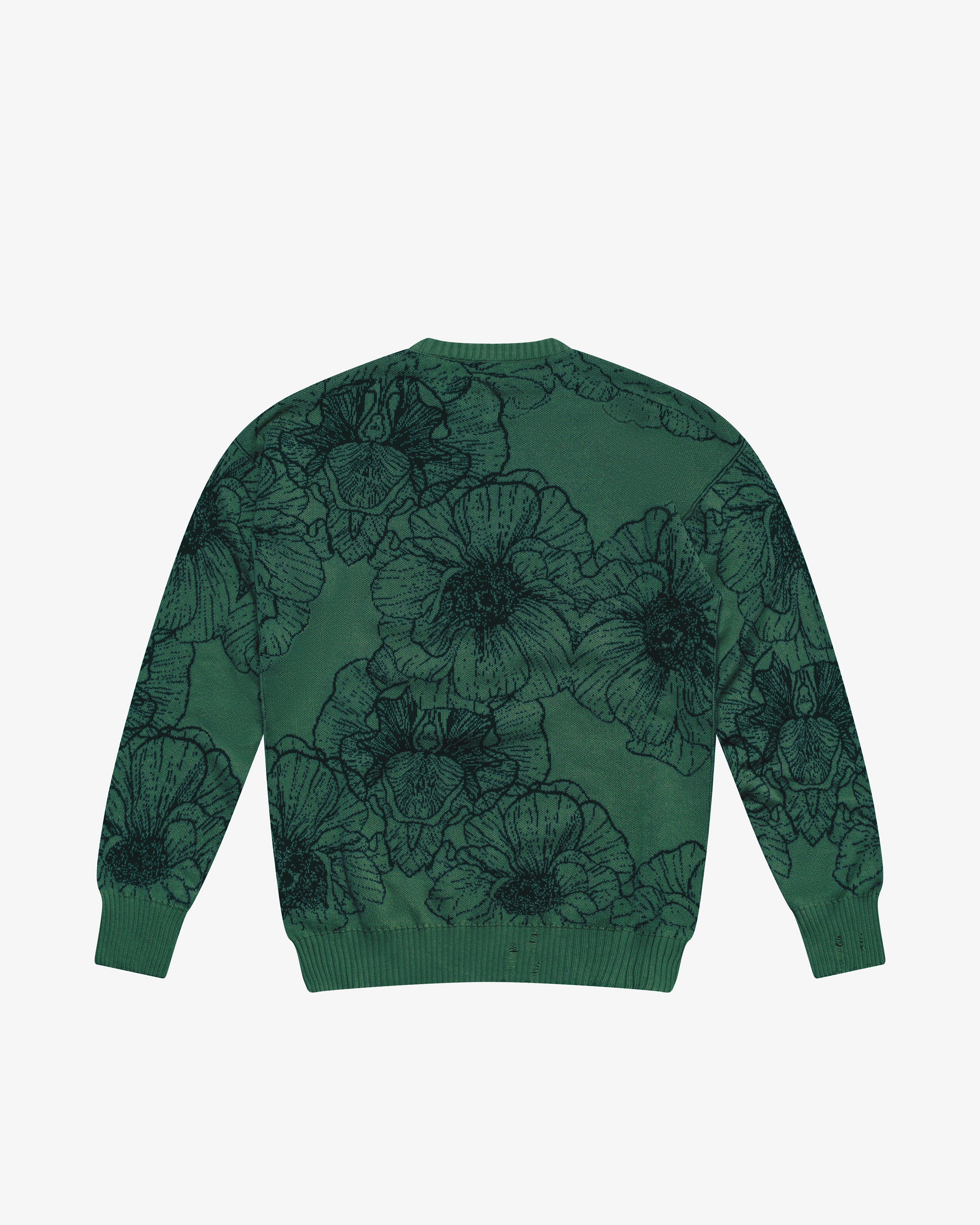 Maglione girocollo in cotone a fiori verde