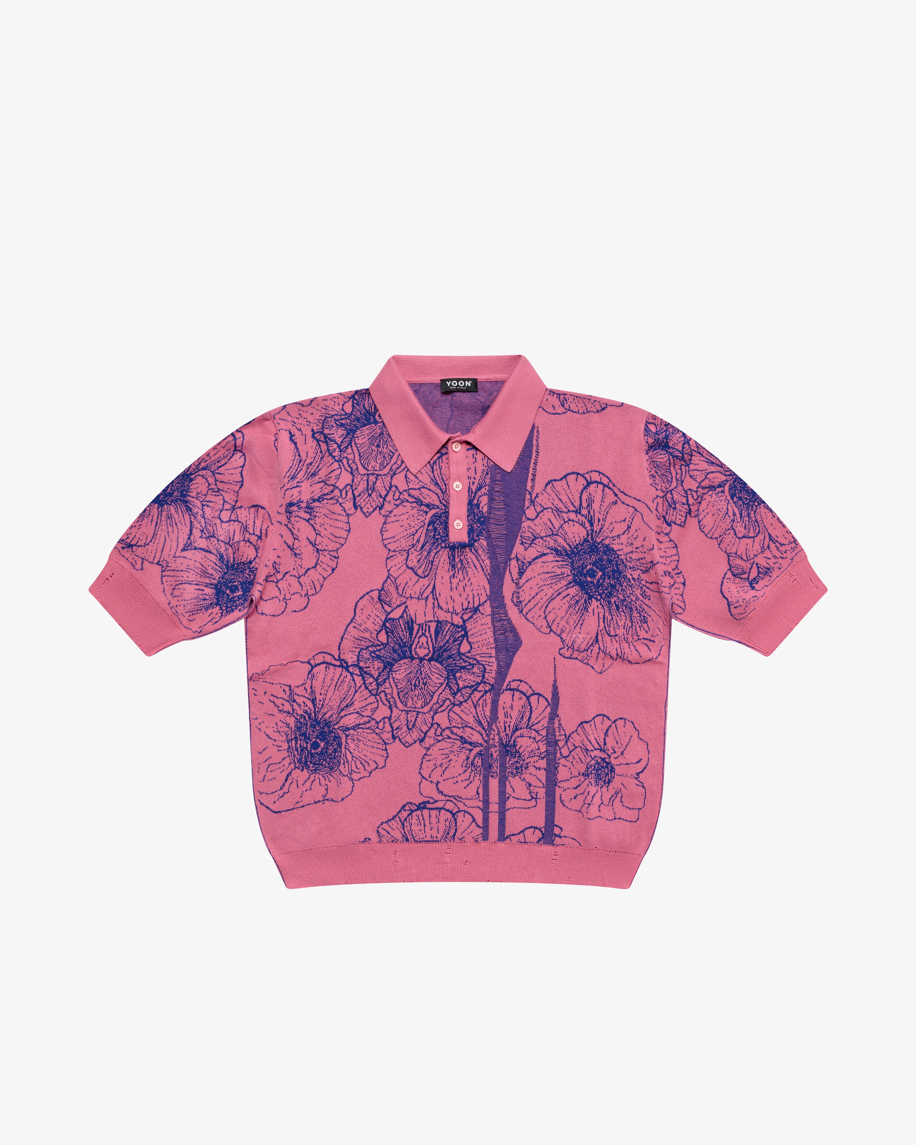 Polo in cotone a fiori rosa