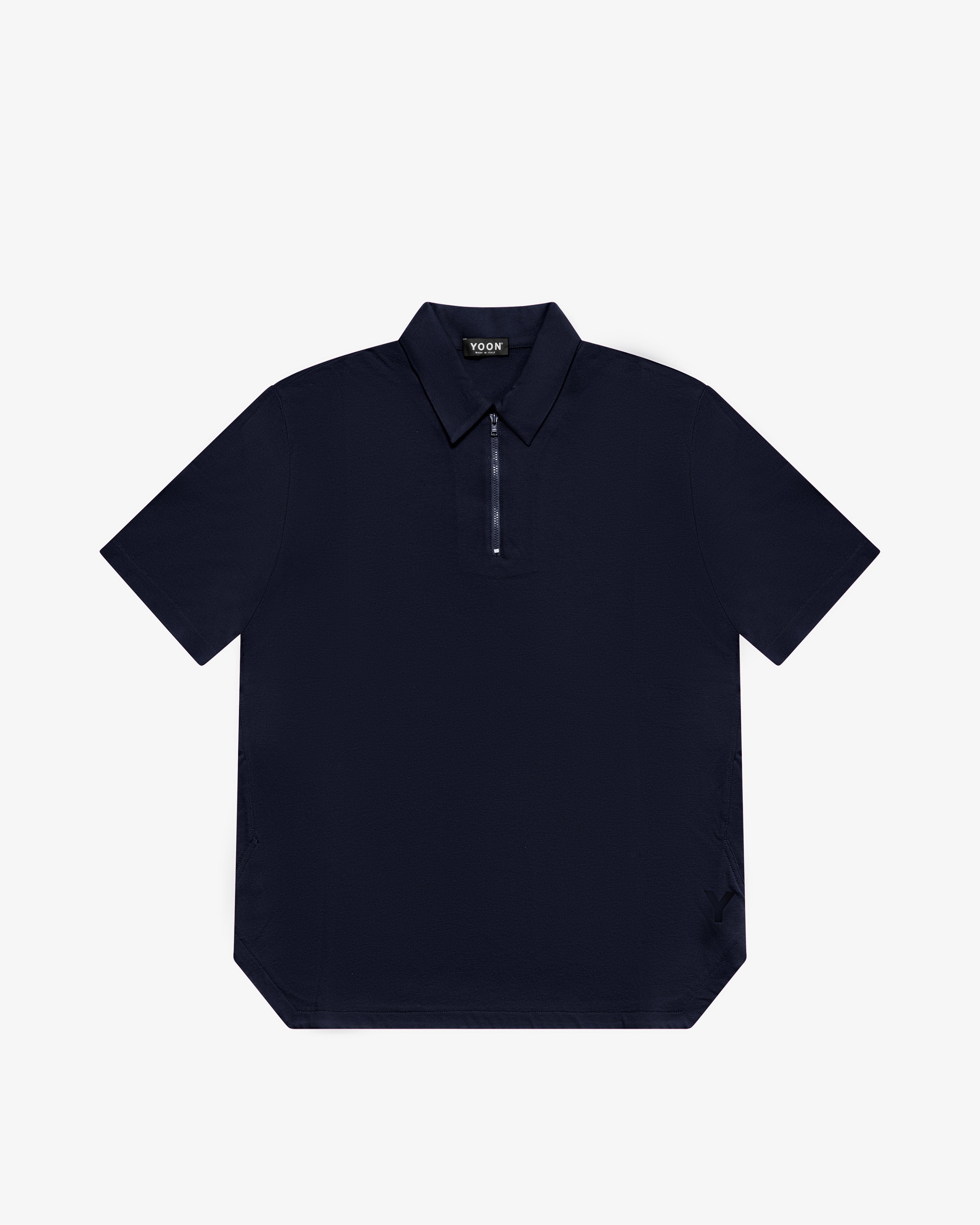Polo in cotone con zip blu