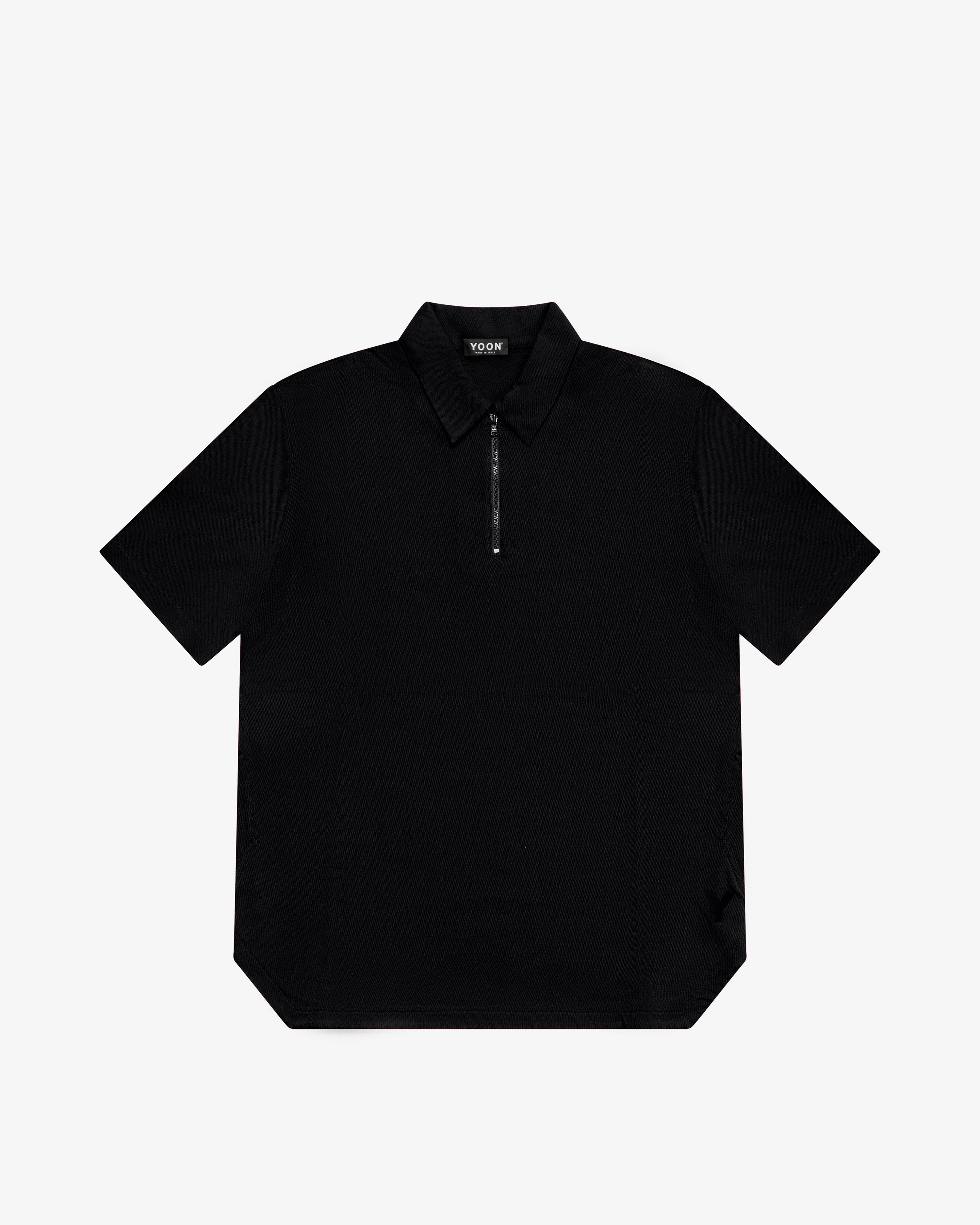 Polo in cotone con zip nero