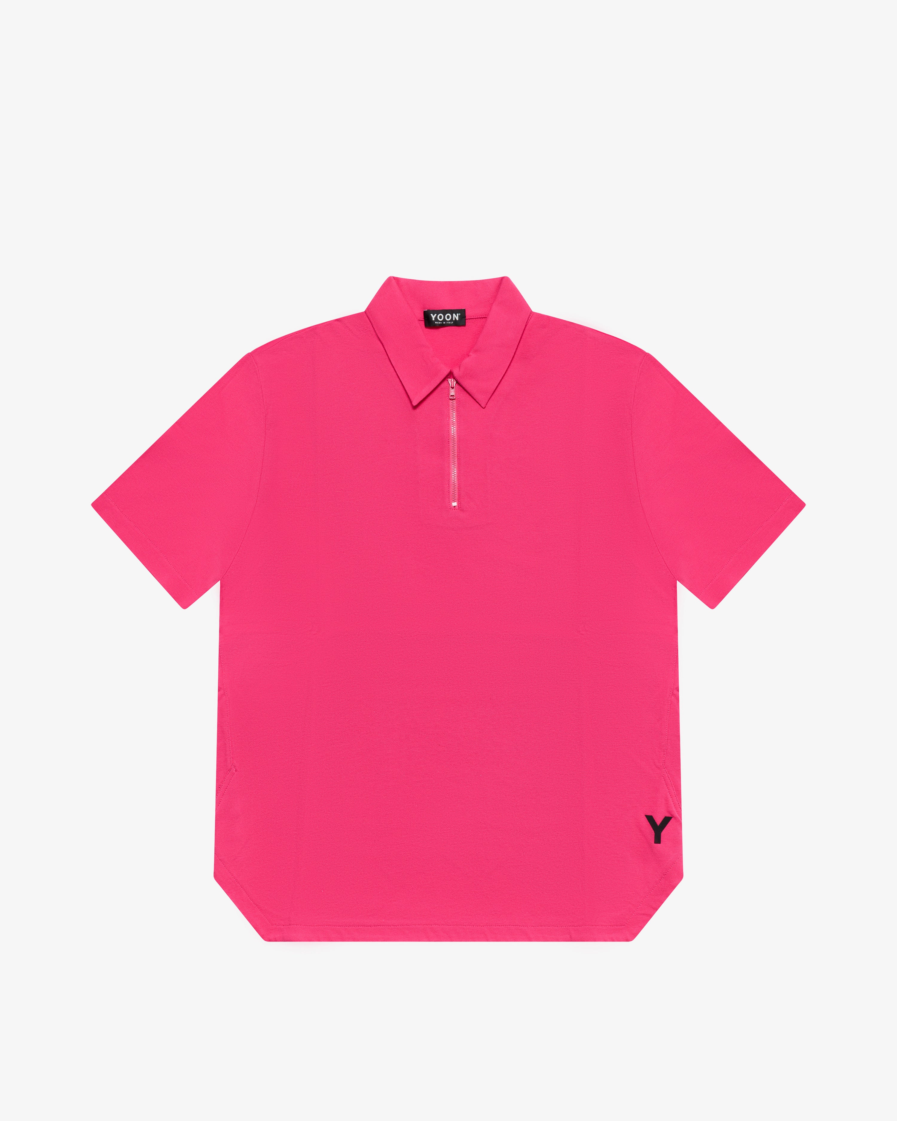 Polo in cotone con zip rosa
