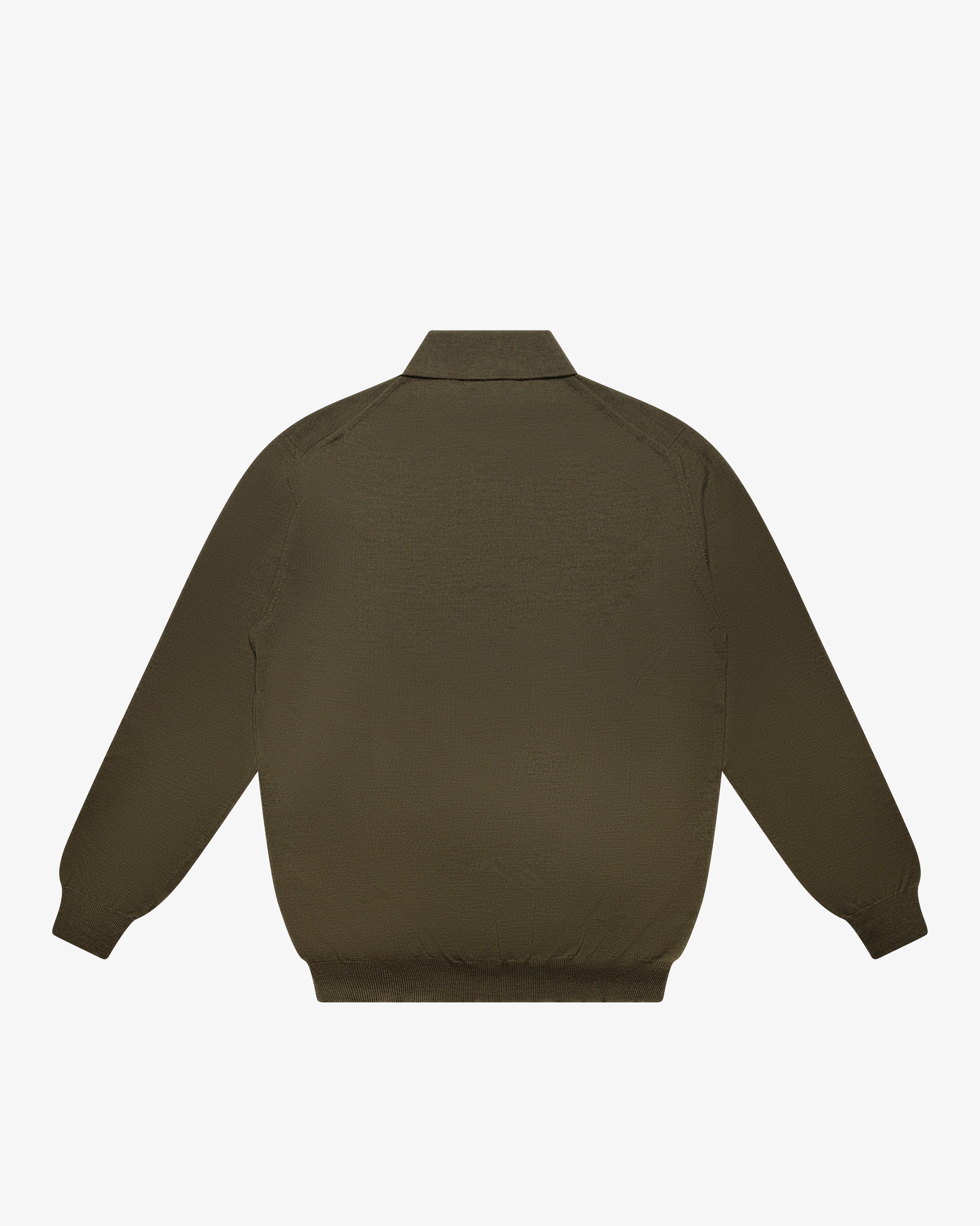 Military Green Wool Long-Sleeve Polo