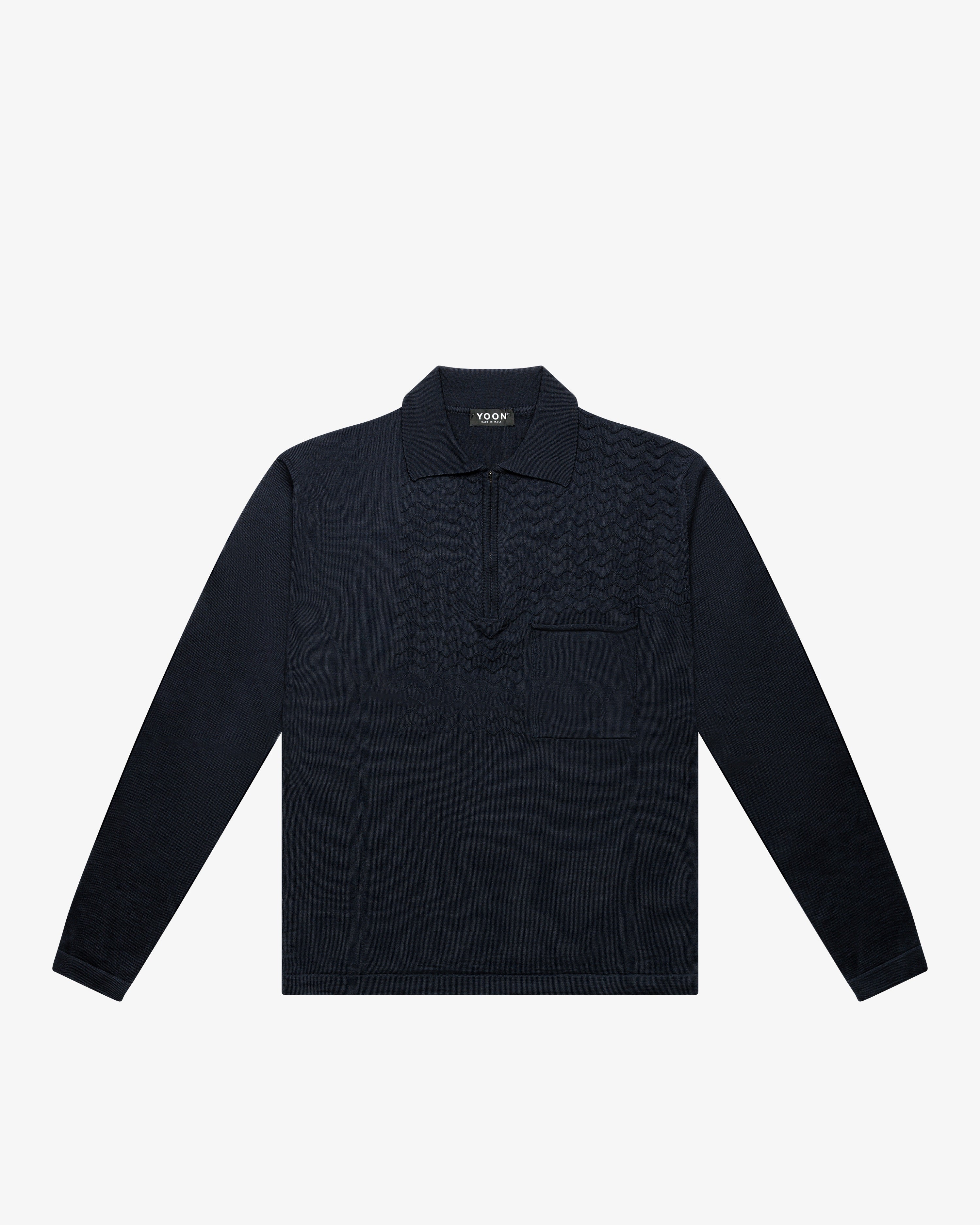 Polo zip manica lunga in lana blu