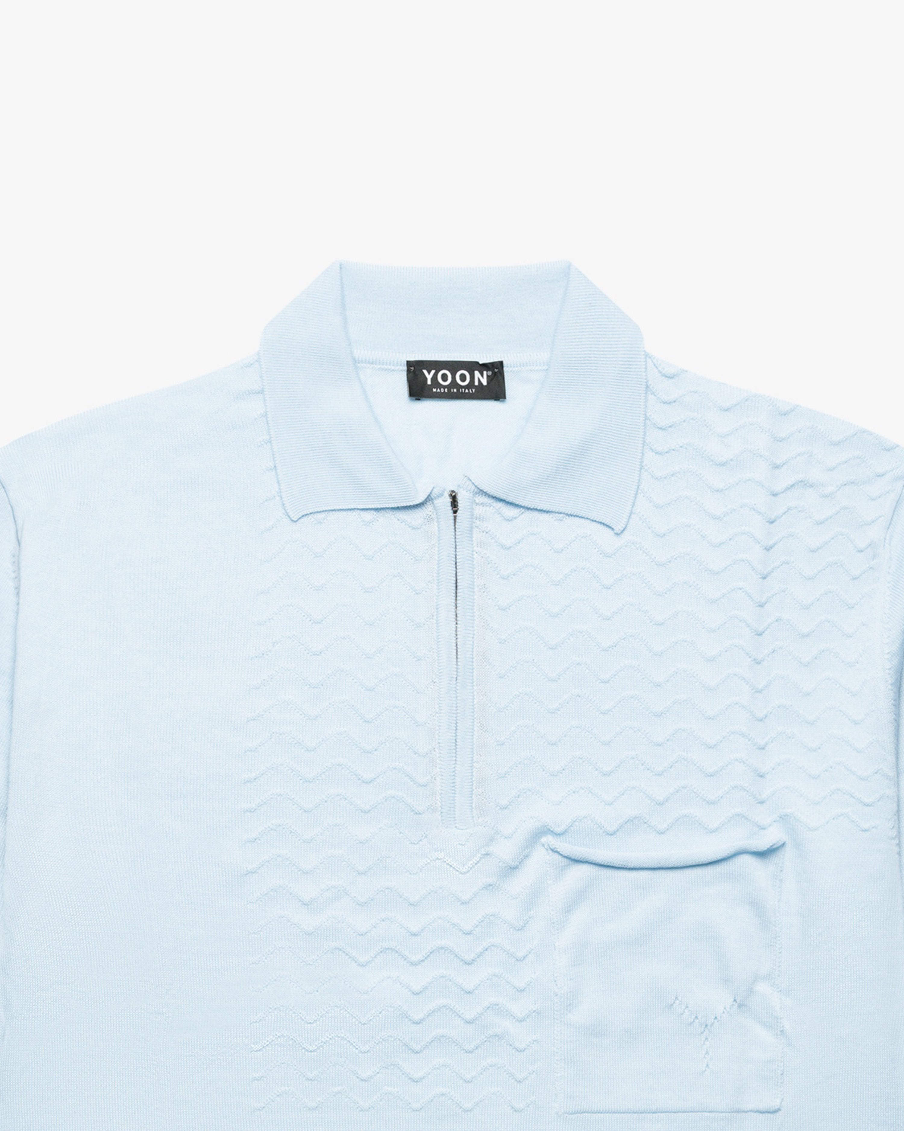 Light Blue Zip Wool Long-Sleeve Polo