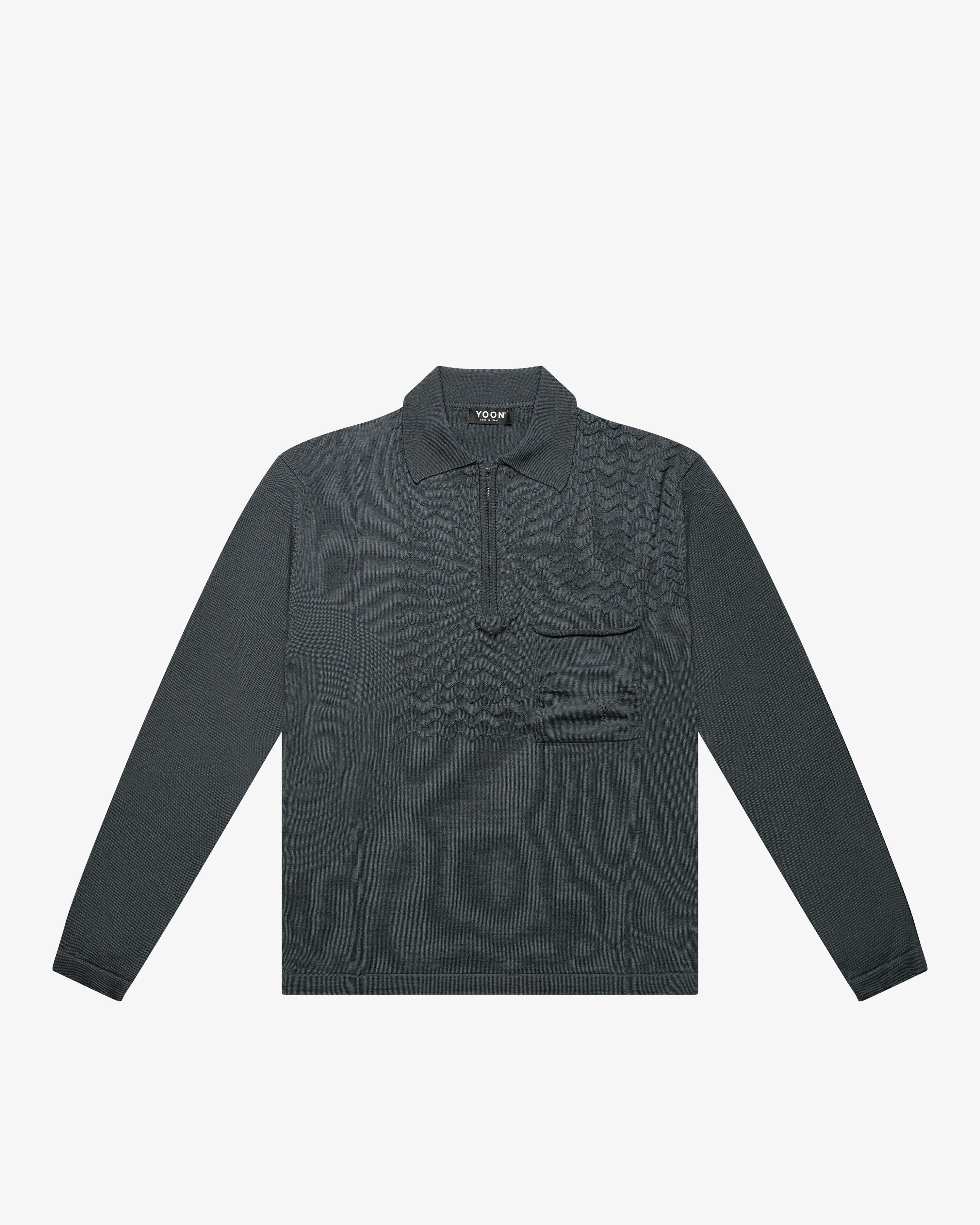 Polo zip manica lunga in lana grigio antracite