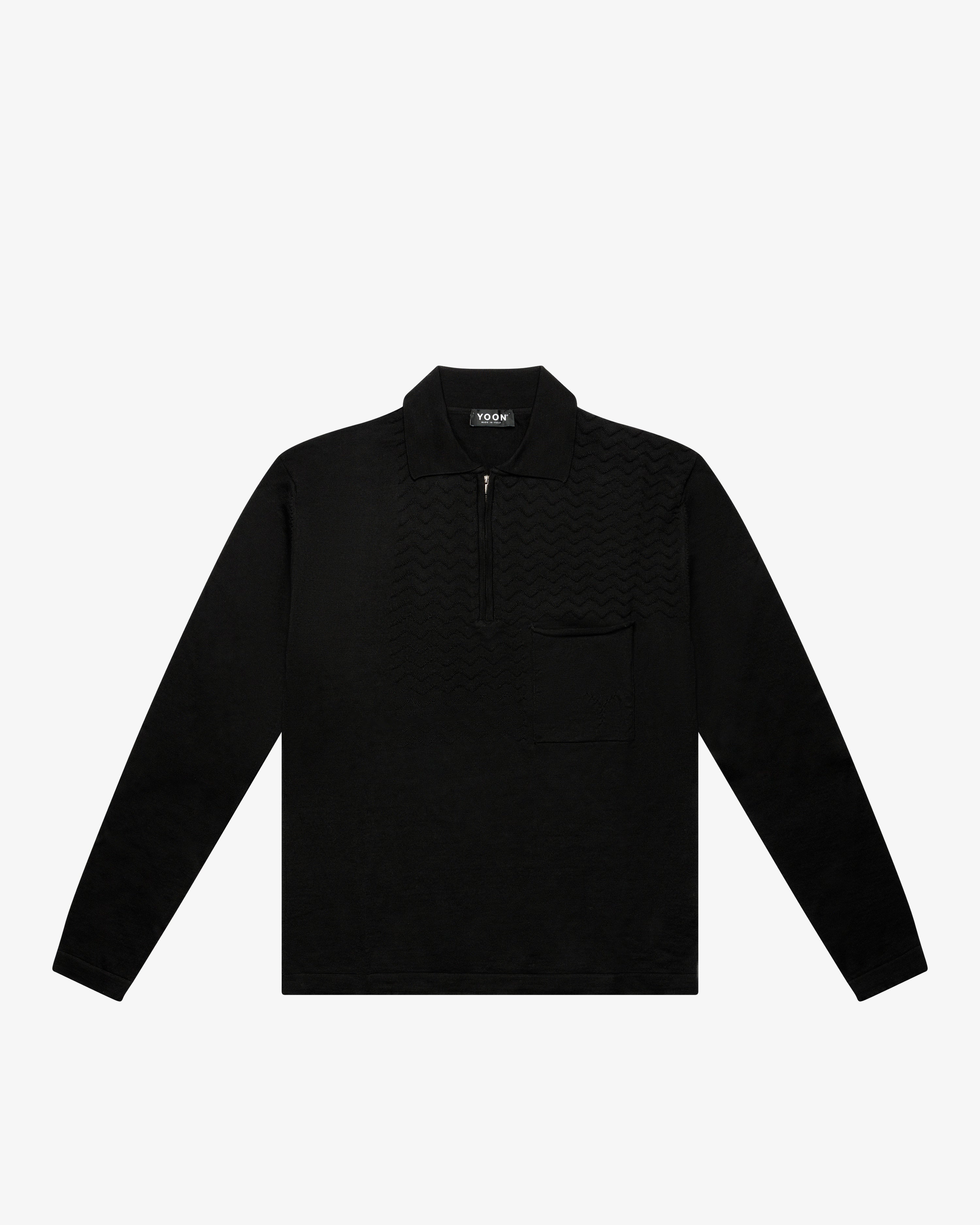 Polo zip manica lunga in lana nero