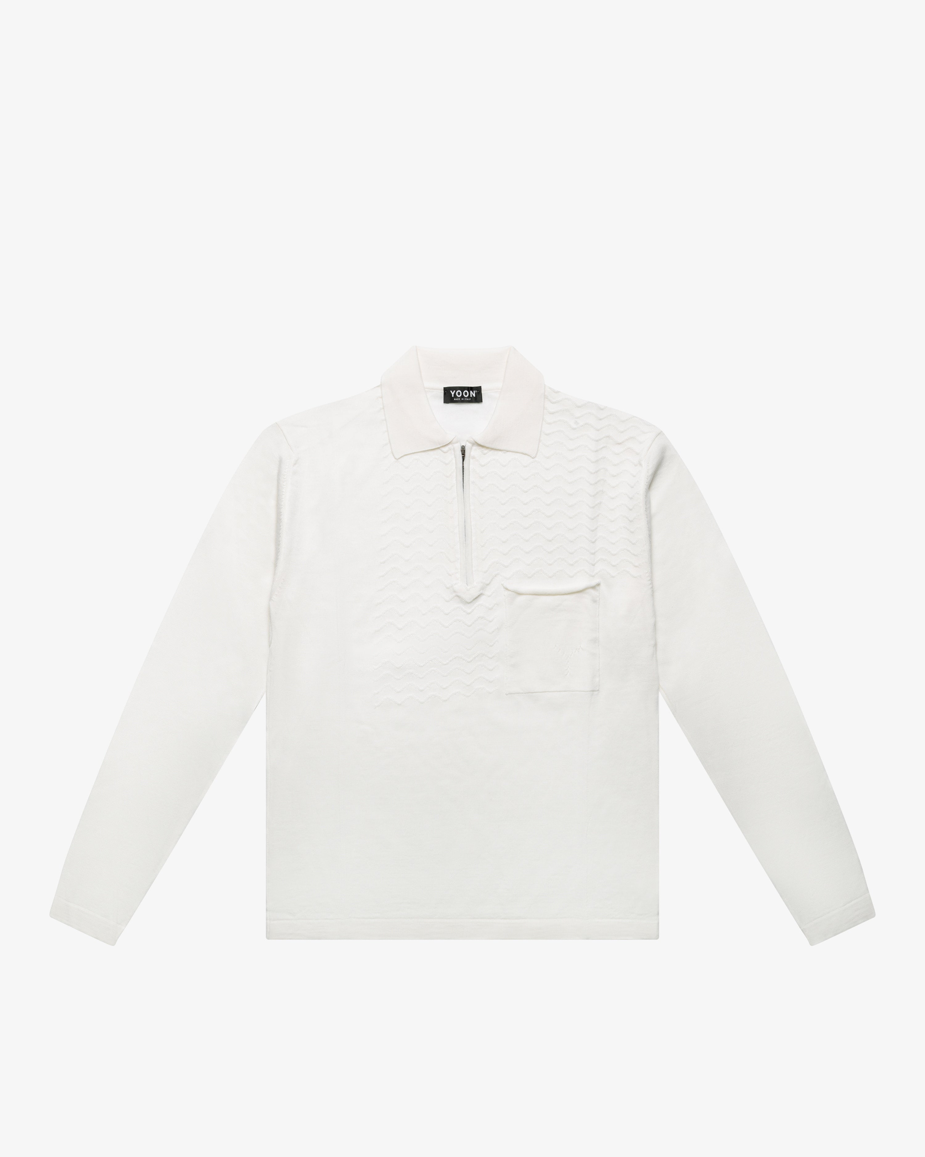 Polo zip manica lunga in lana panna