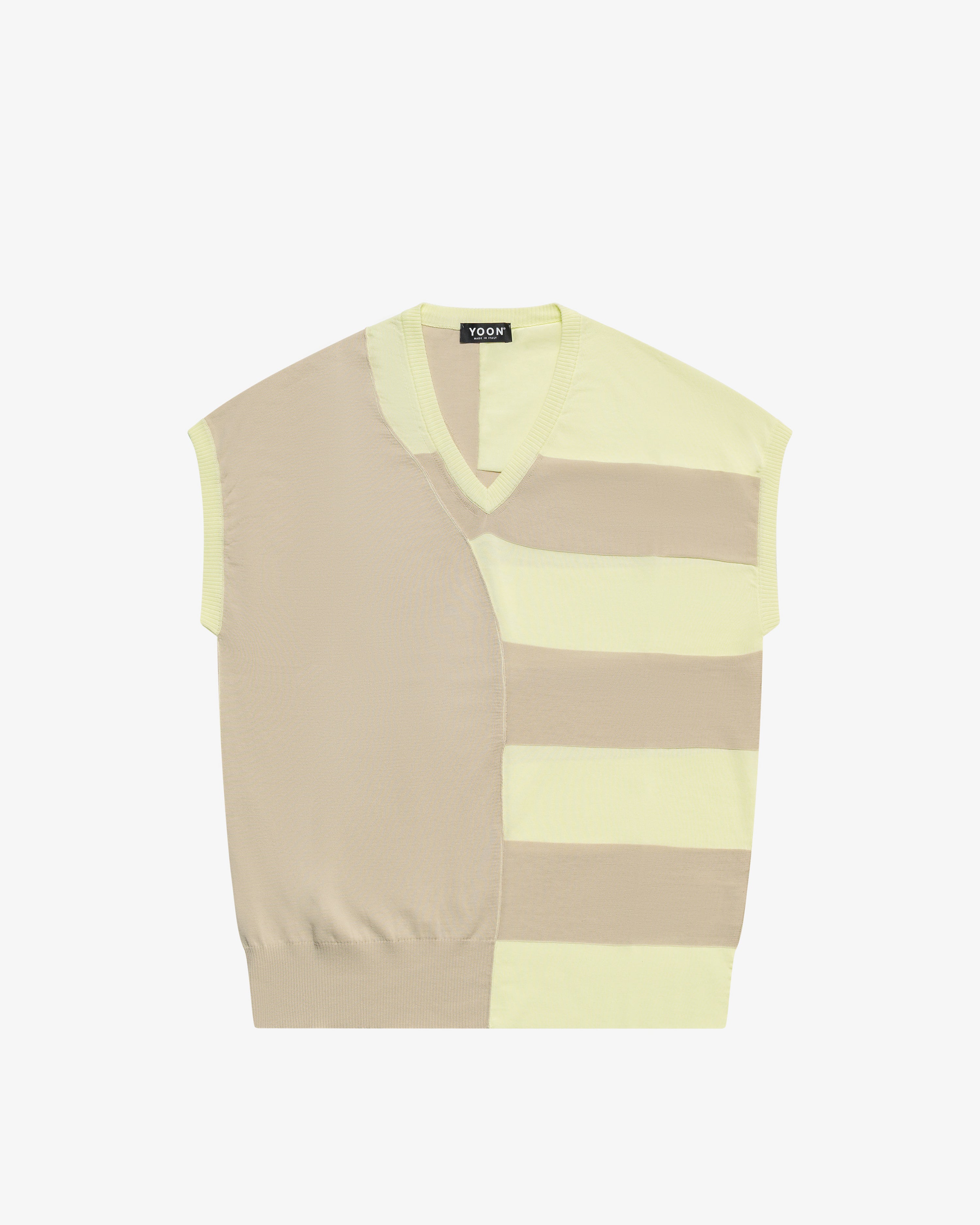Yellow striped sleeveless cotton sweater