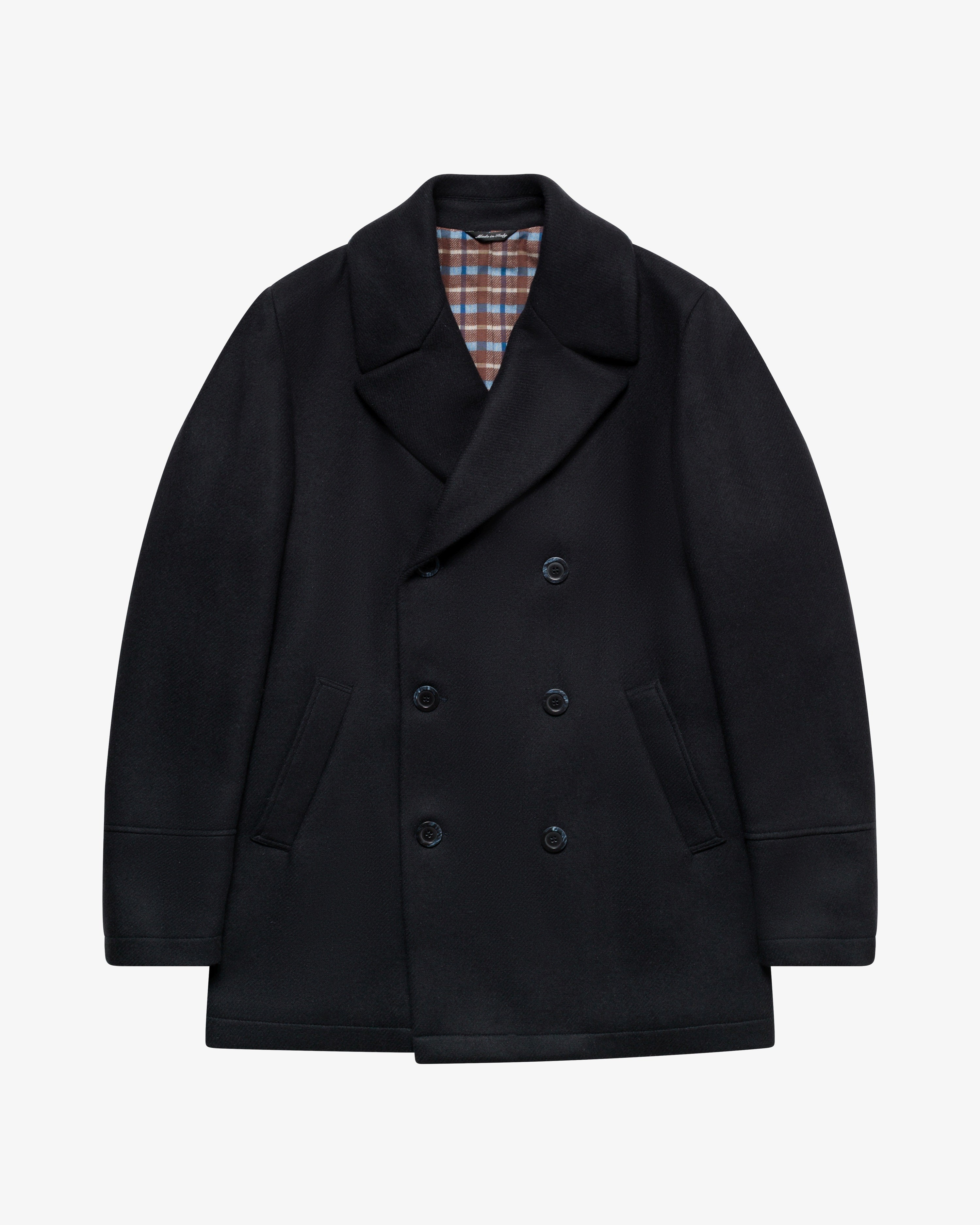 Blue double-breasted wool peacoat