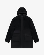Black wool coat with hood
