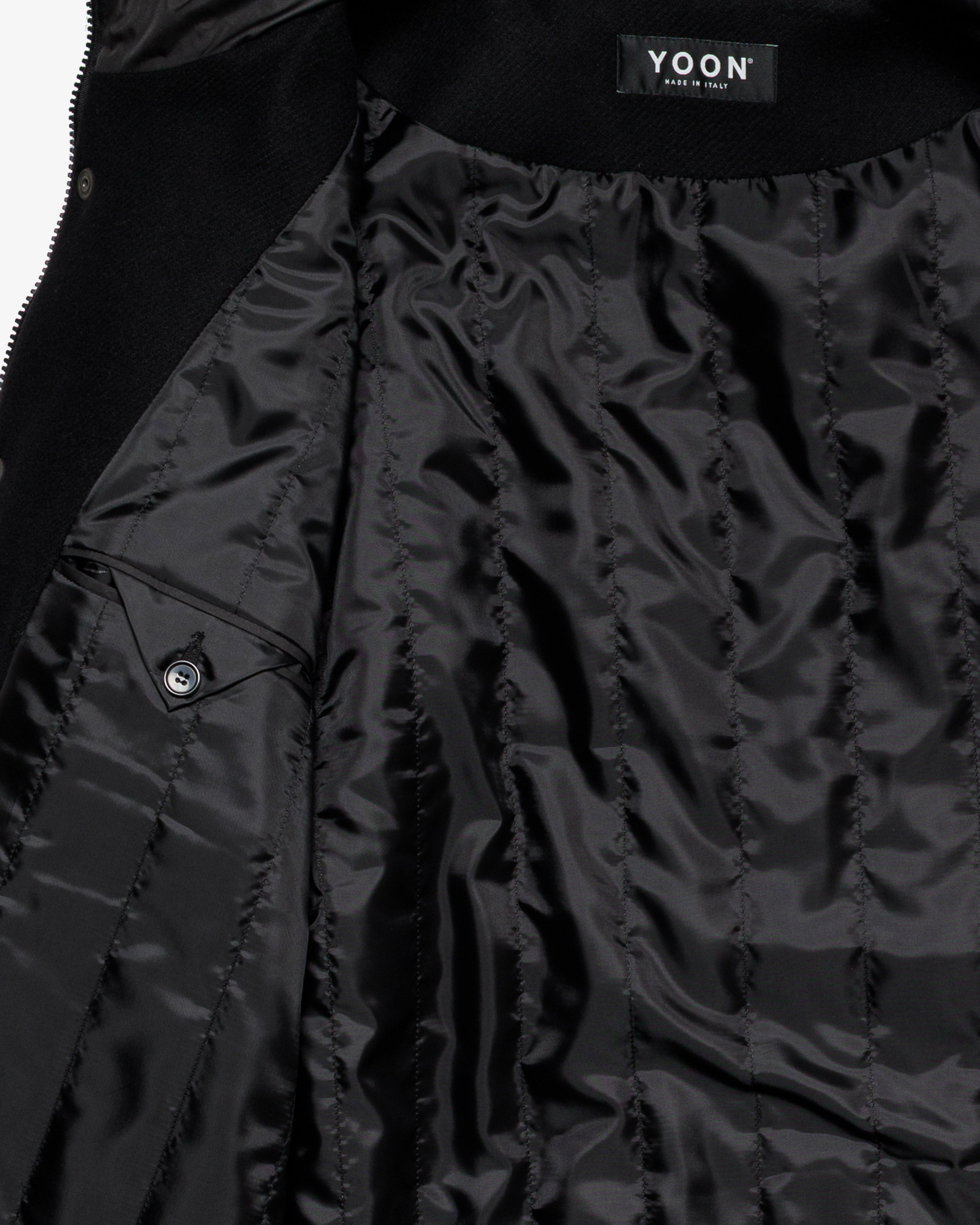 Black wool coat with hood