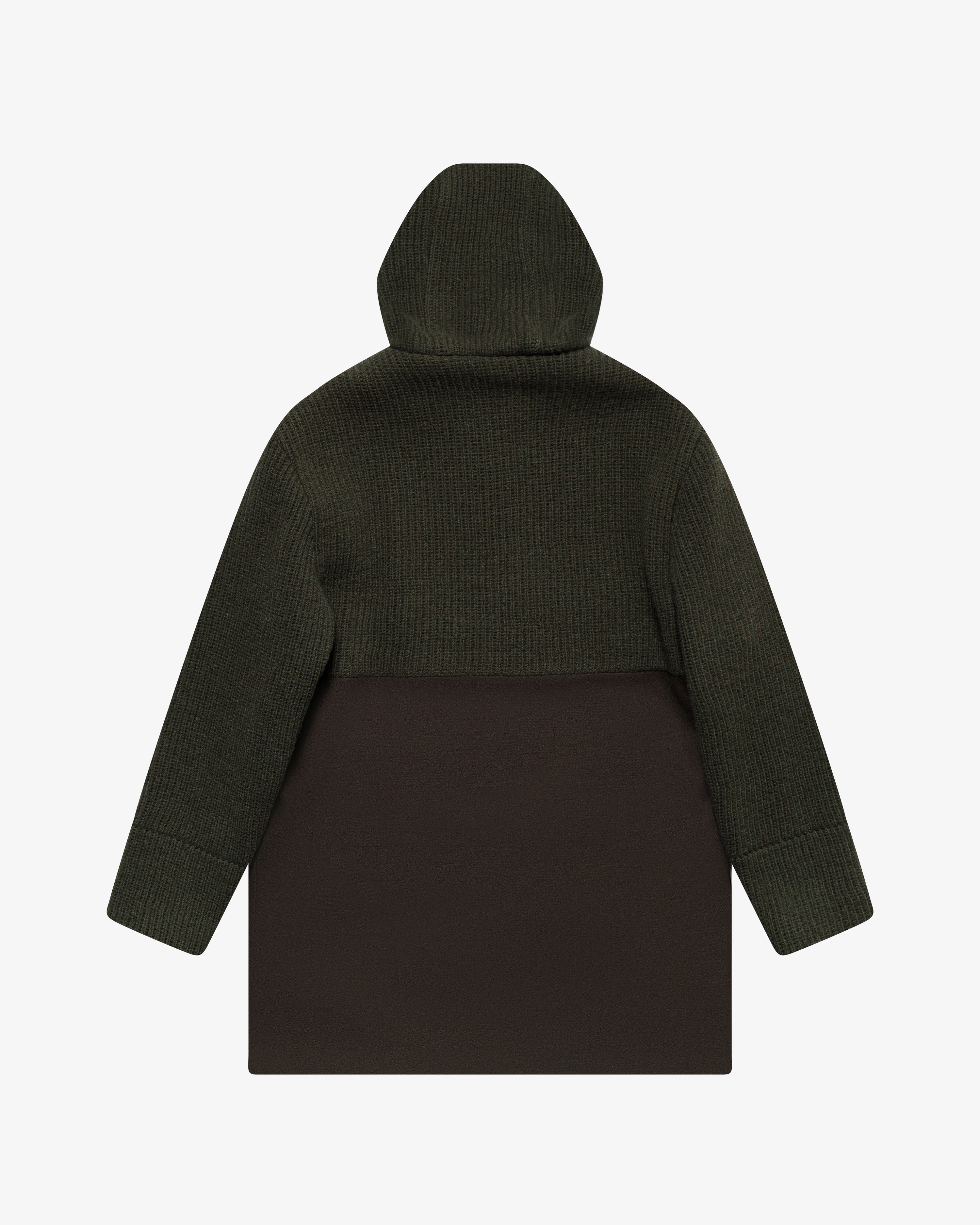 Military green wool coat with hood