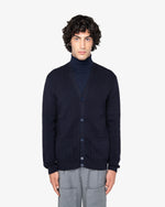 Blue Wool English Rib Cardigan