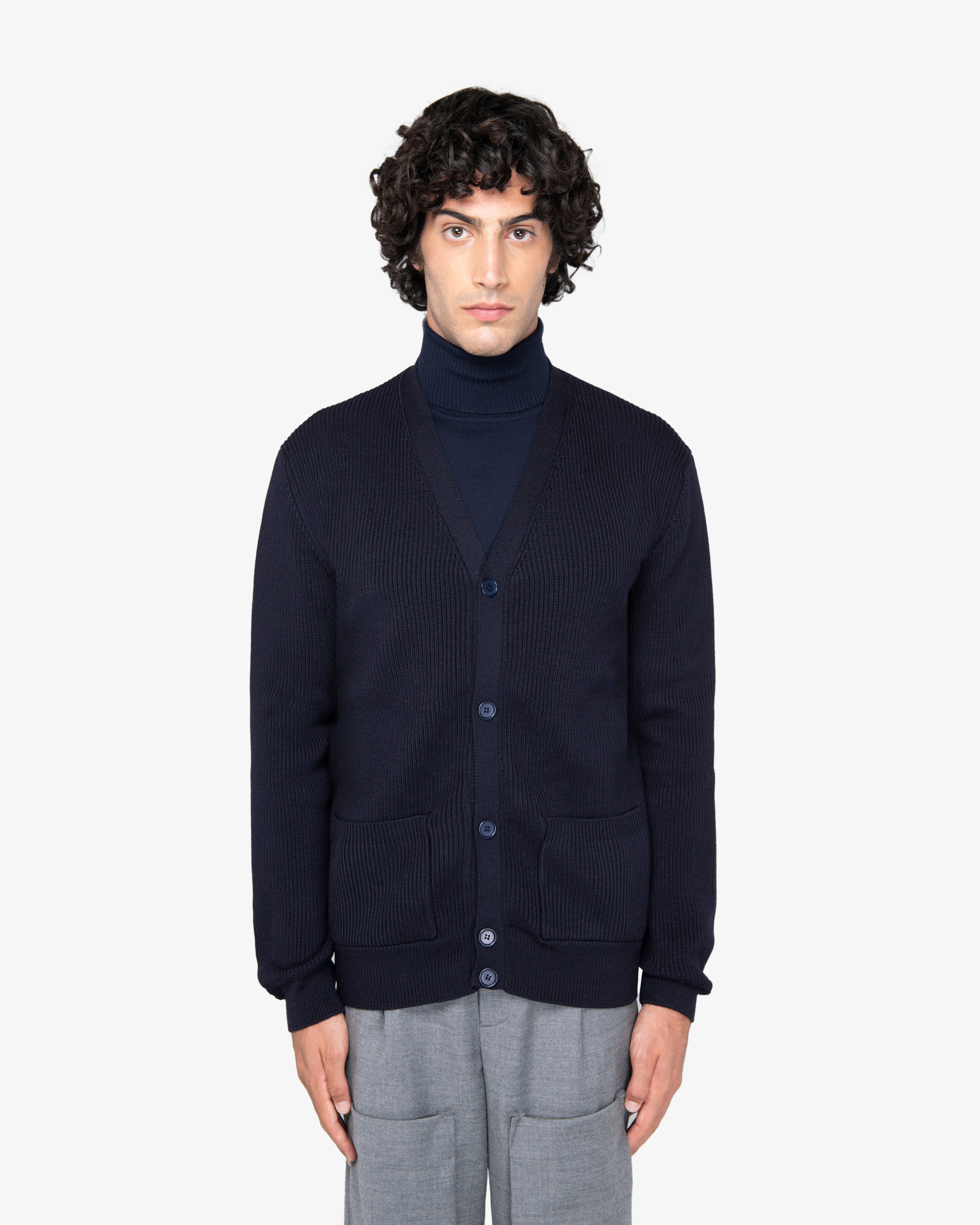 Cardigan a costa inglese in lana blu