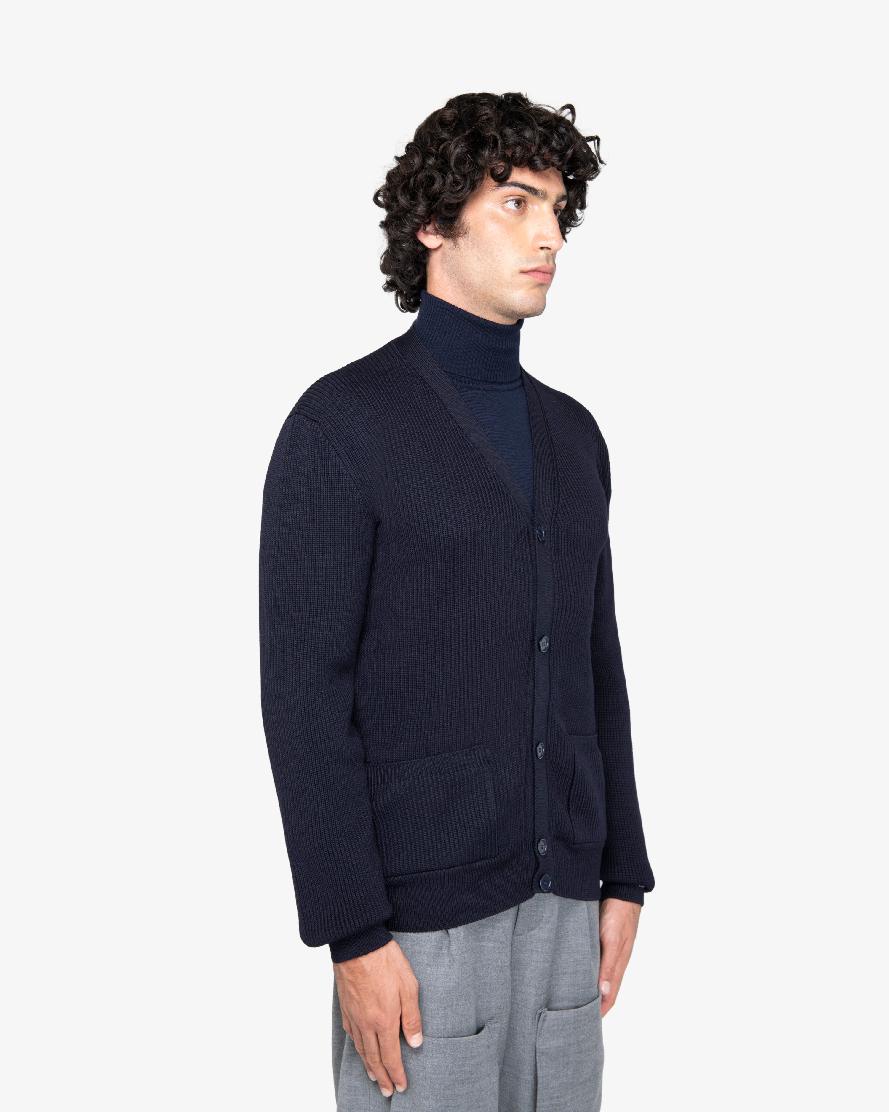 Cardigan a costa inglese in lana blu
