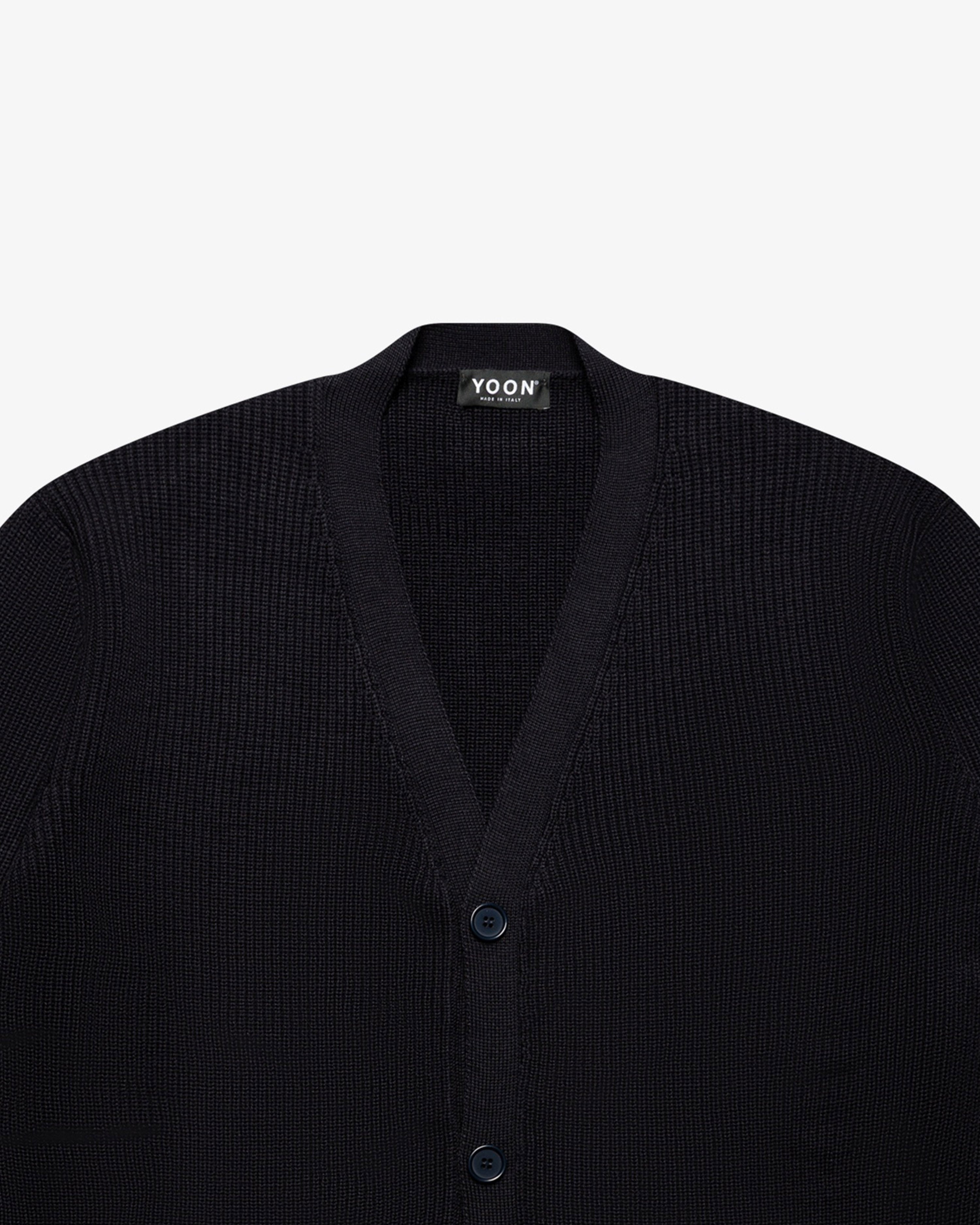 Blue Wool English Rib Cardigan