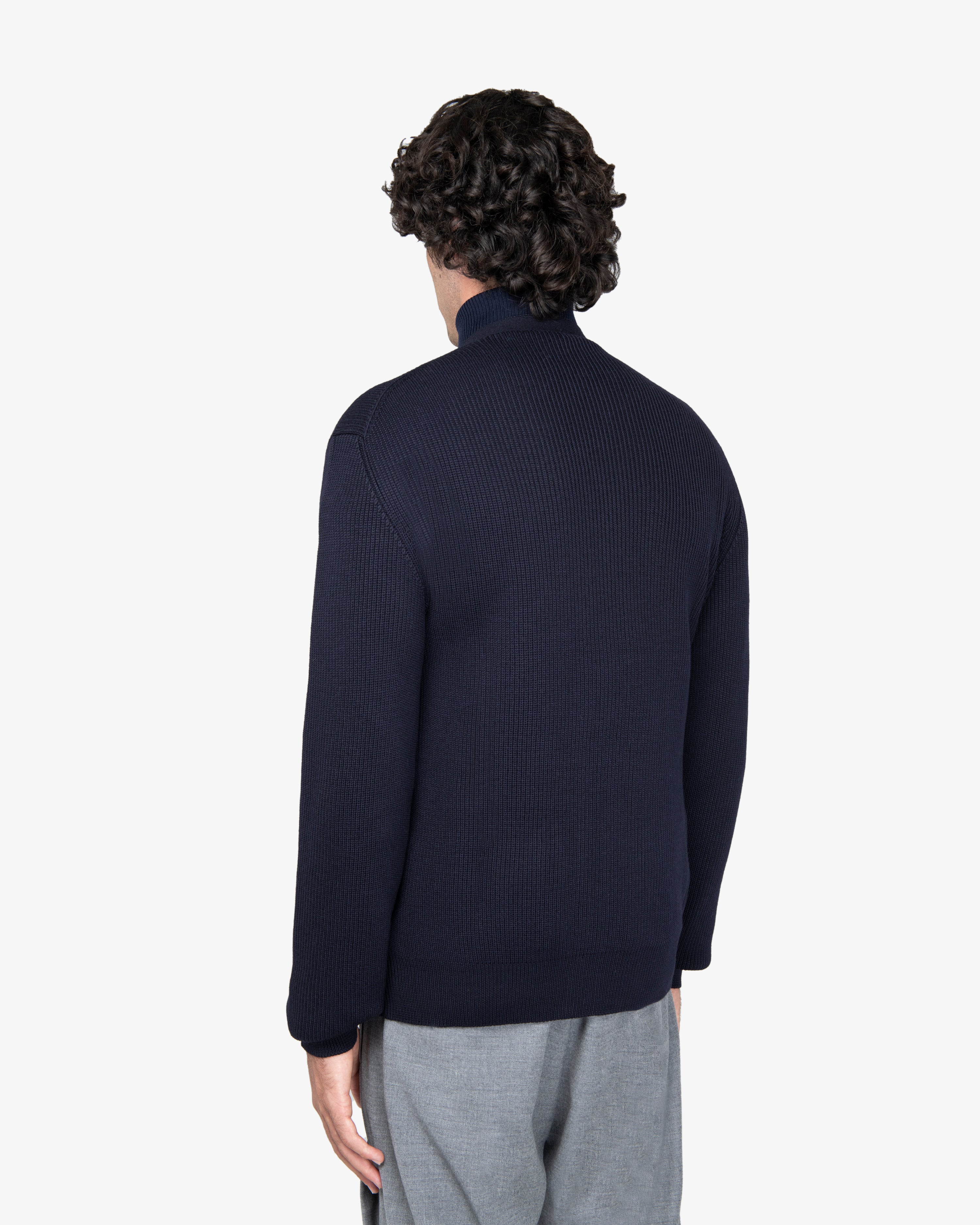 Cardigan a costa inglese in lana blu