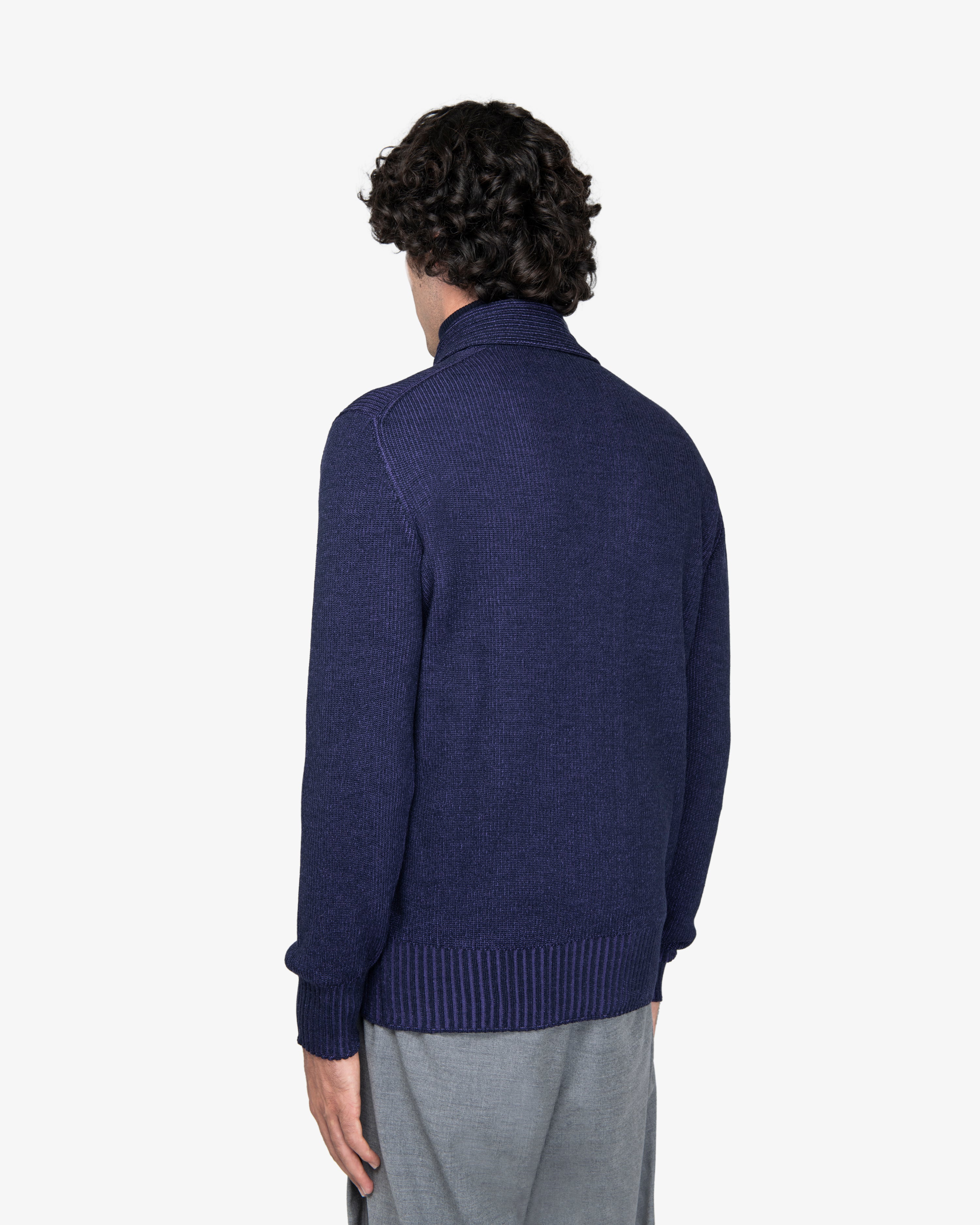 Cardigan a costa inglese in lana blu-viola